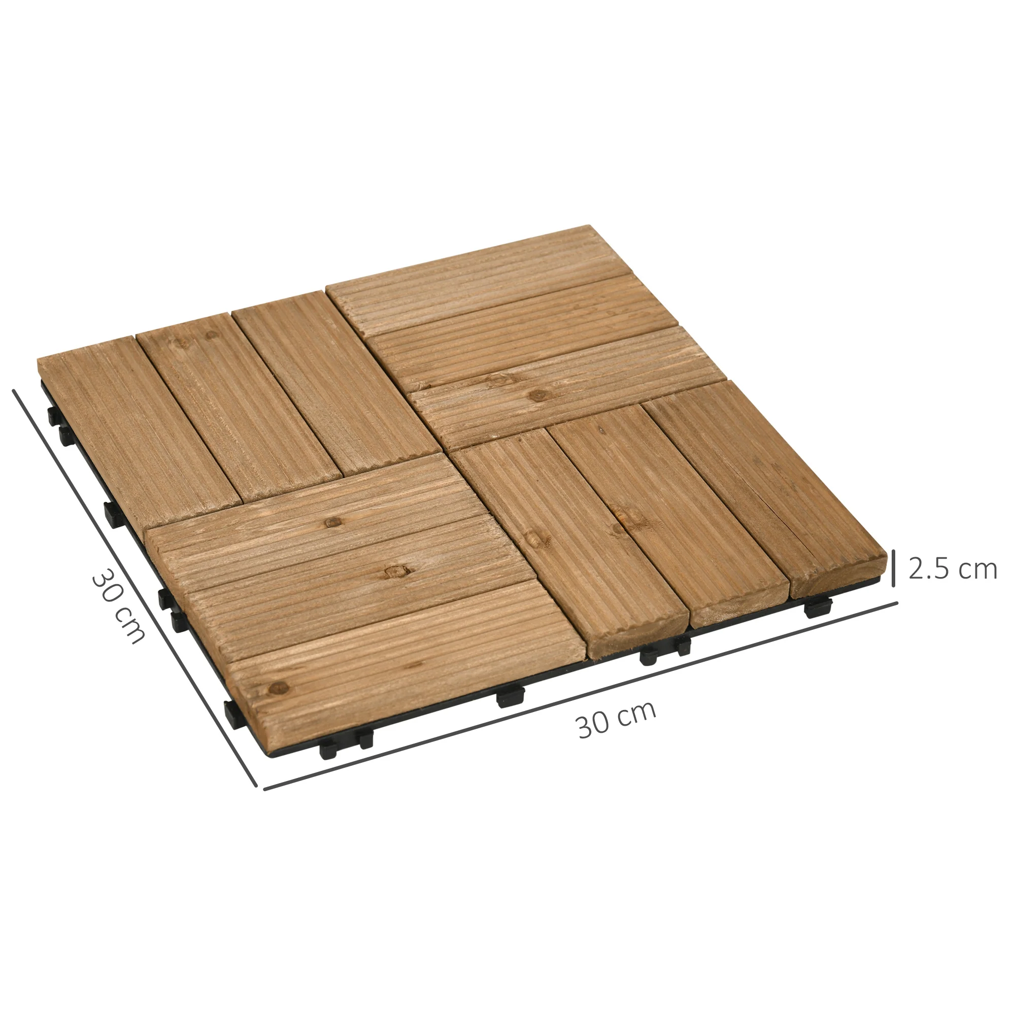 Outsunny 27 Pcs Wooden Decking Tiles, 30x30cm Decking Boards, 2.5, Brown - Image 4