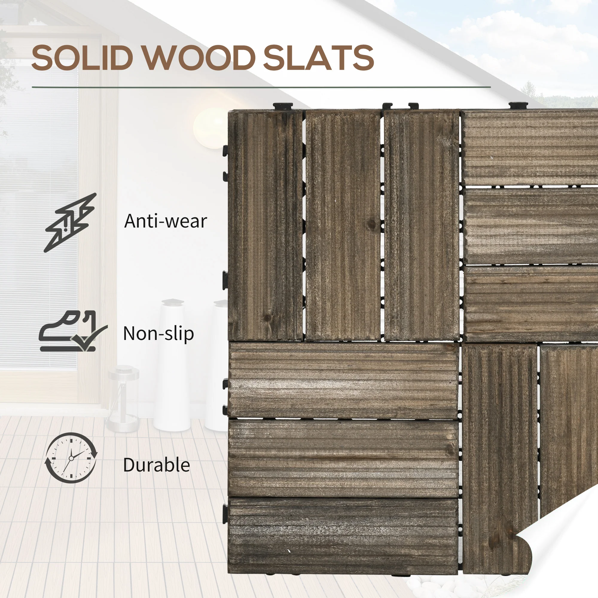 Outsunny 27 Pcs Wooden Decking Tiles, 30x30cm Decking Boards, 2.5, Grey - Image 2