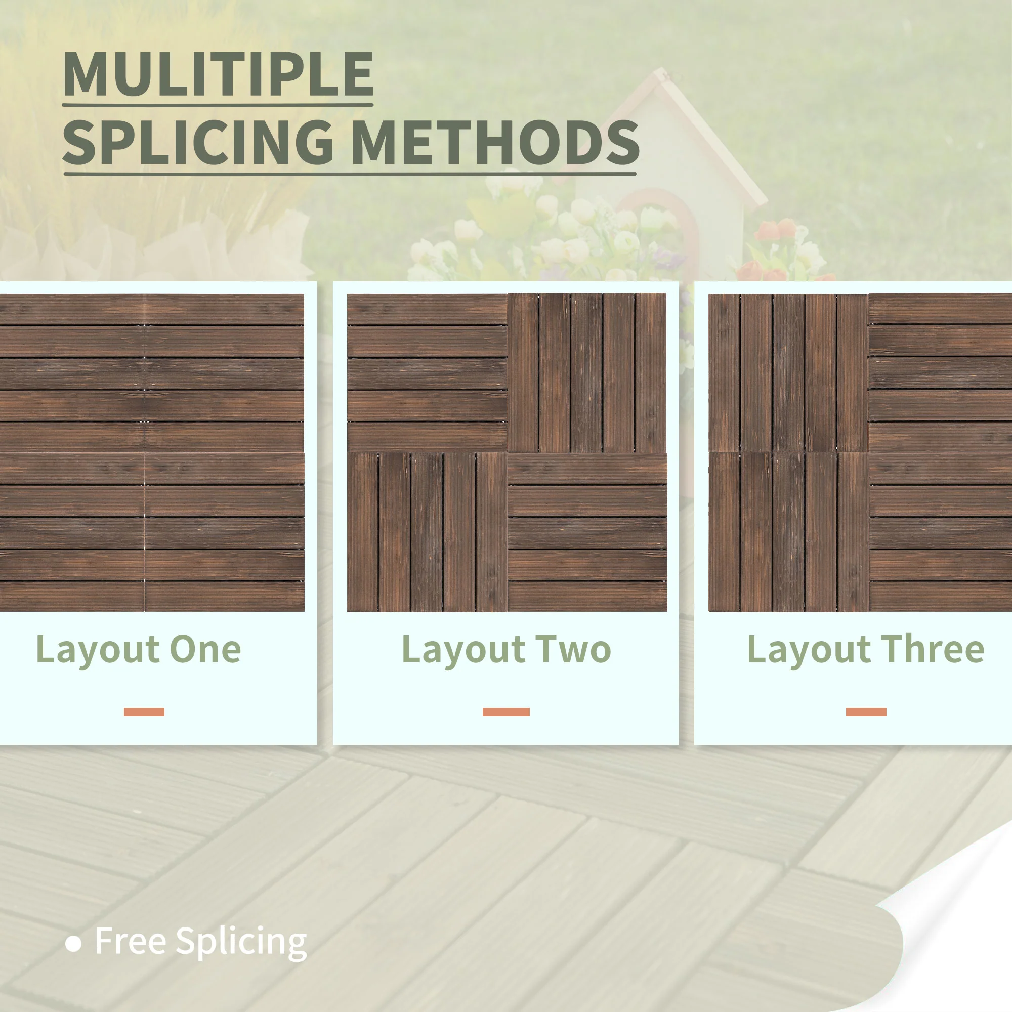 Outsunny 27pc Floor Tiles Interlocking Solid Wood DIY Deck Tiles Outdoor Black - Image 3