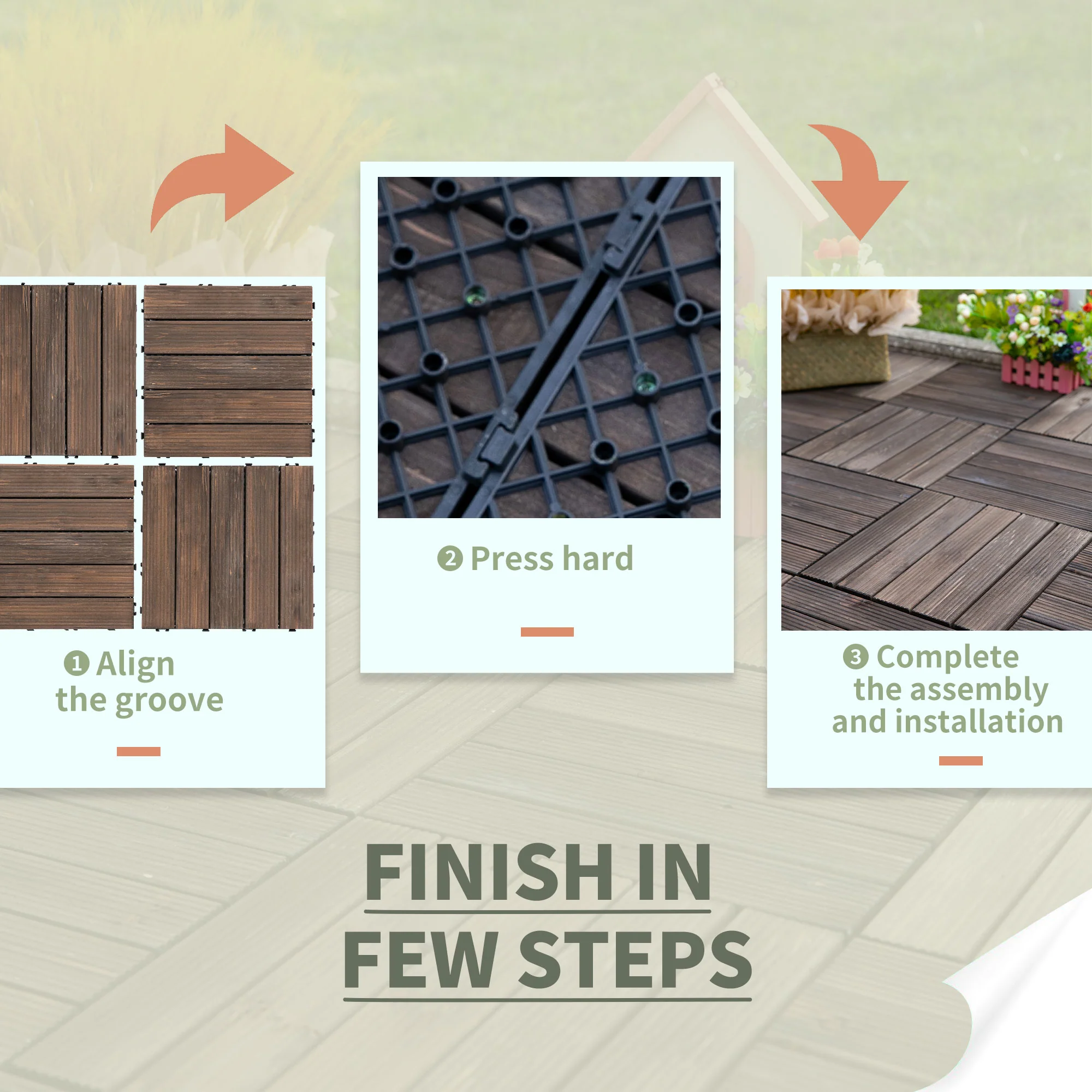 Outsunny 27pc Floor Tiles Interlocking Solid Wood DIY Deck Tiles Outdoor Black - Image 6