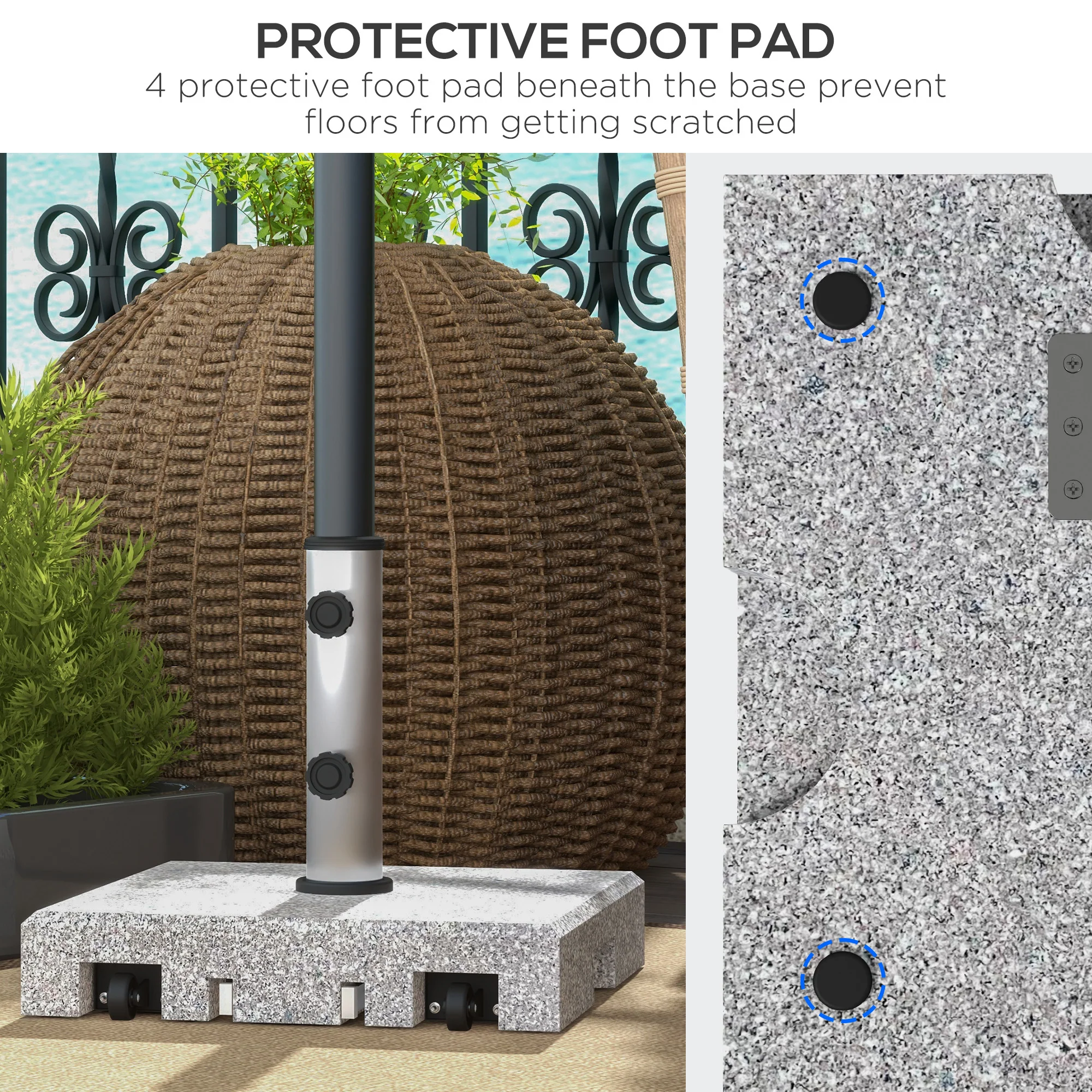 Outsunny 28kg Heavy Duty Granite Parasol Base With Wheels, Retractable Handle - Image 7