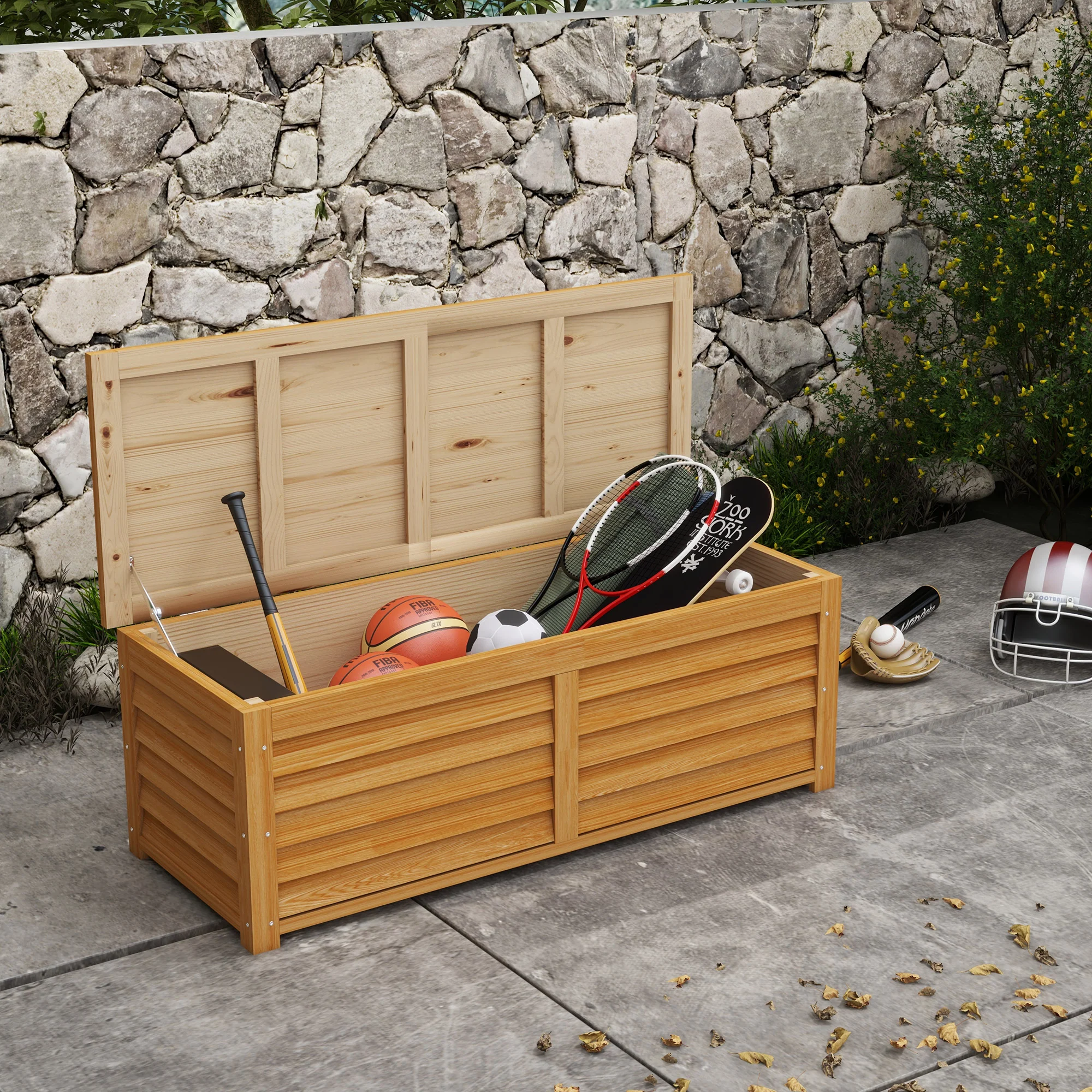 Outsunny 292L Outdoor Storage Box for Patio, Pool, Light Brown - Image 2