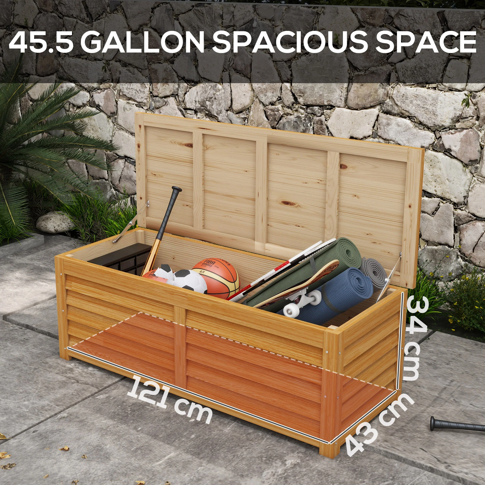 Outsunny 292L Outdoor Storage Box for Patio, Pool, Light Brown - Image 3