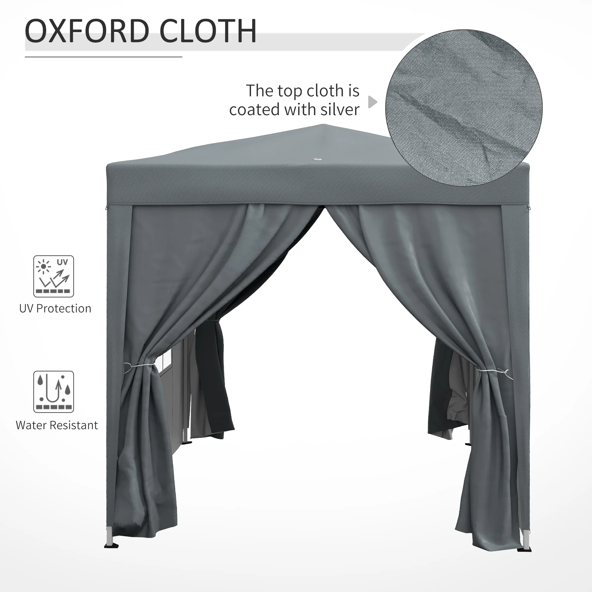 Outsunny 2mx2m Pop Up Gazebo Party Tent Canopy Marquee with Storage Bag Grey - Image 6