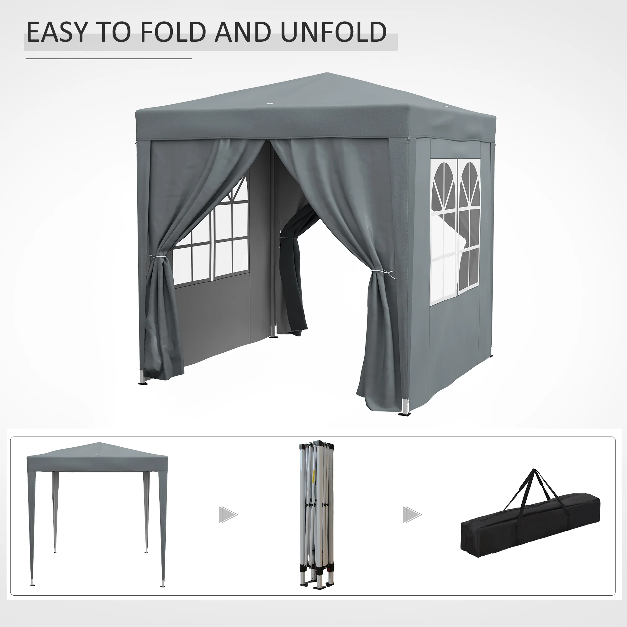 Outsunny 2mx2m Pop Up Gazebo Party Tent Canopy Marquee with Storage Bag Grey - Image 8