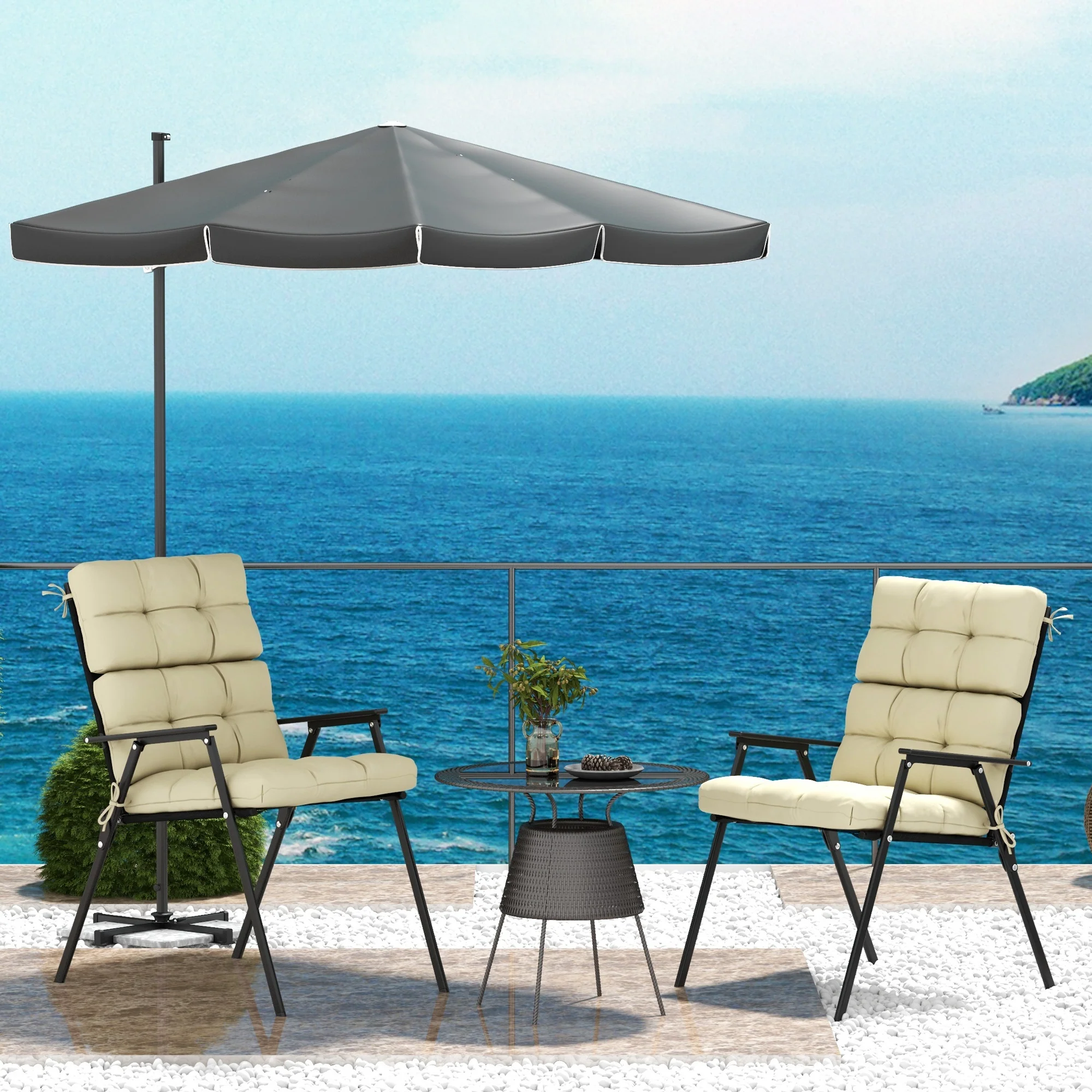 Outsunny 2pc Outdoor Seat Cushion With Backrest, Ties, For Garden - Image 7