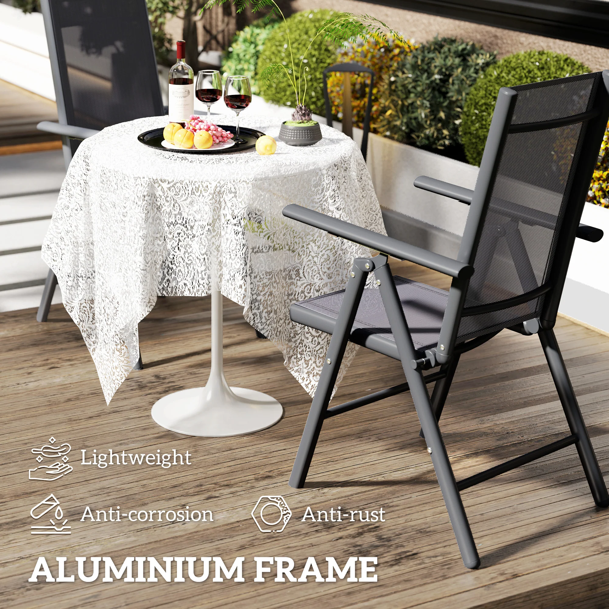 Outsunny 2PCS Folding Chair w/ Breathable Mesh Back and Seat, Light Grey - Image 12