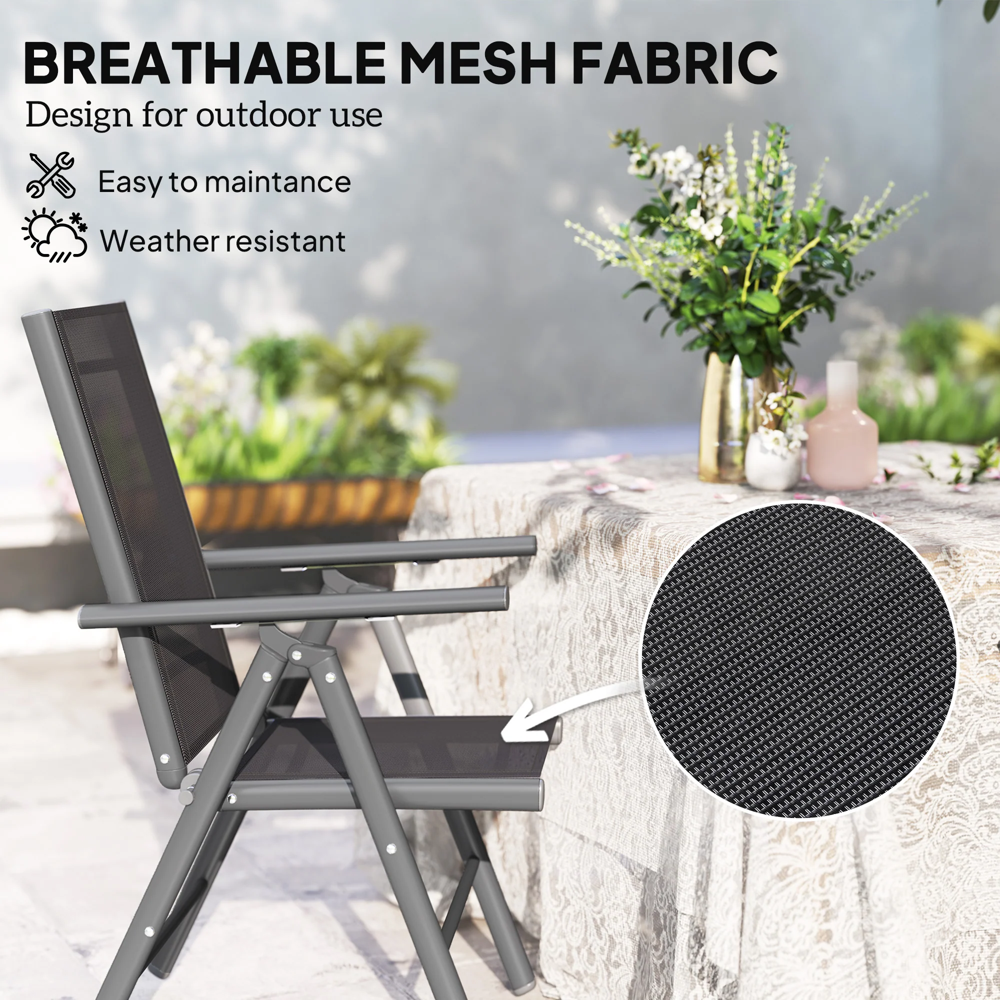Outsunny 2PCS Folding Chair w/ Breathable Mesh Back and Seat, Light Grey - Image 13