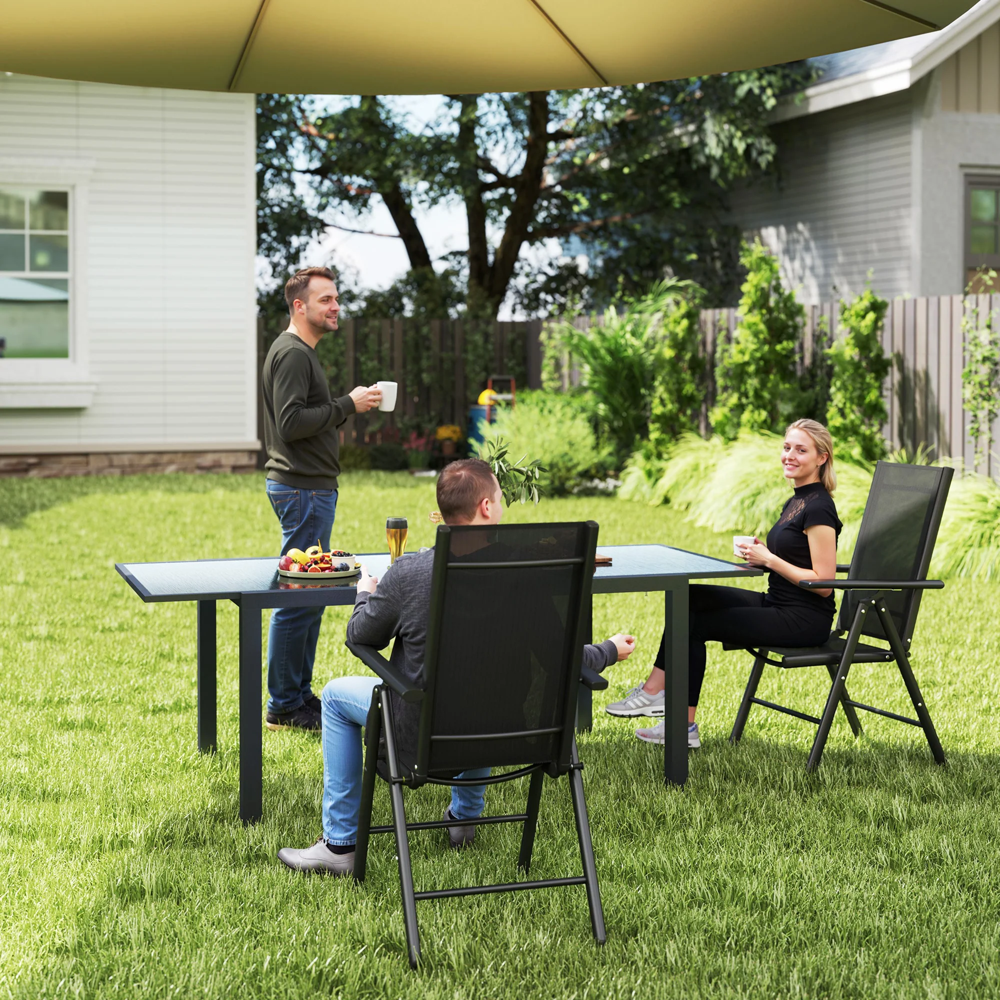 Outsunny 2PCS Folding Chair w/ Breathable Mesh Back and Seat, Light Grey - Image 2
