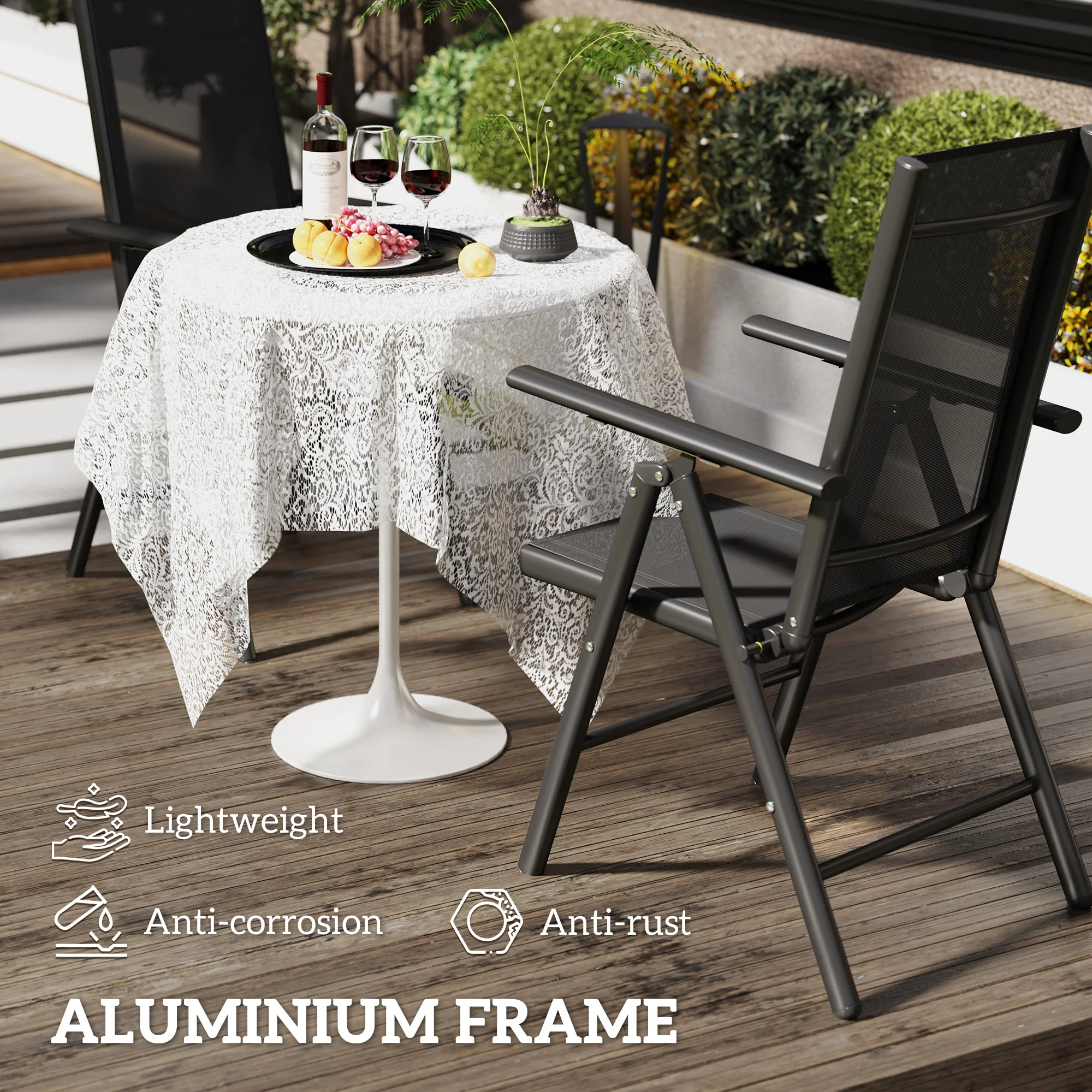 Outsunny 2PCS Folding Chair w/ Breathable Mesh Back and Seat, Light Grey - Image 3