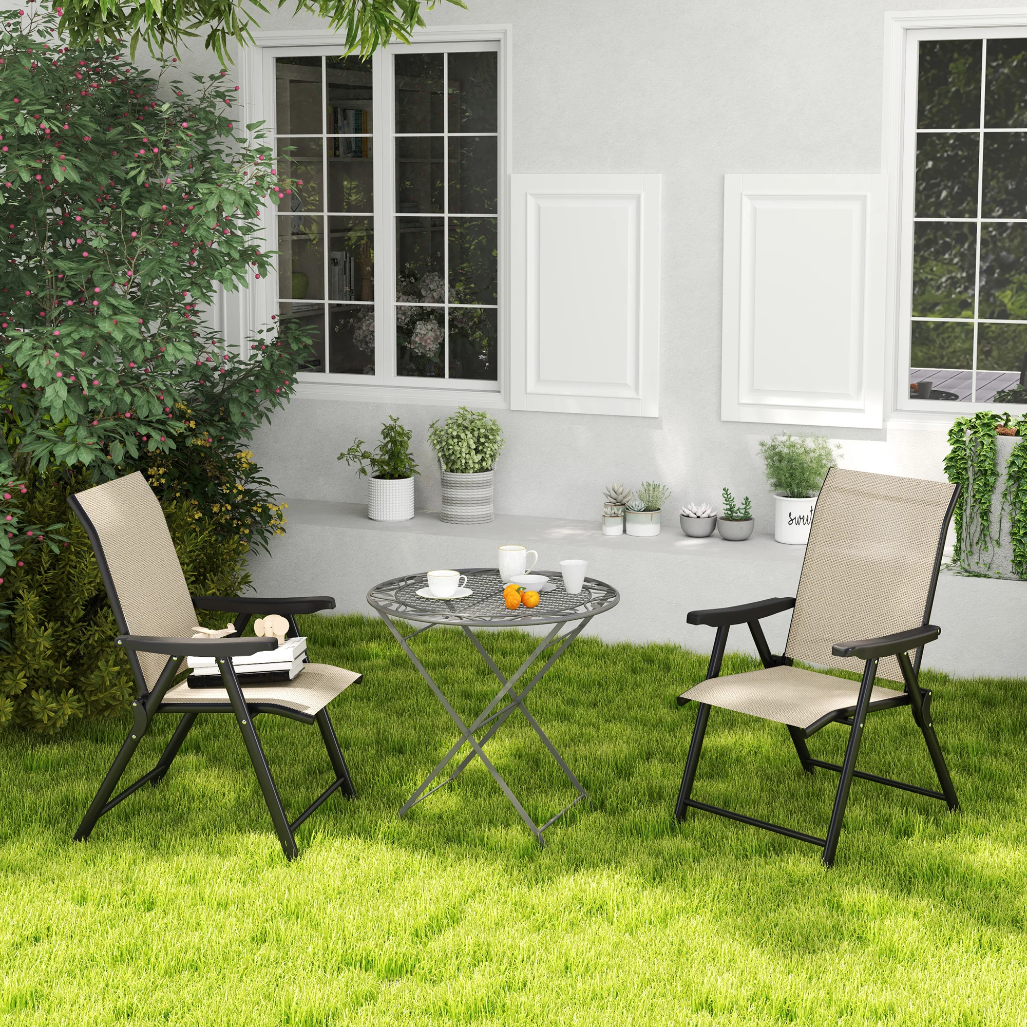 Outsunny 2PCS Folding Chair w/ Breathable Mesh Fabric Seat, Black and Grey - Image 18