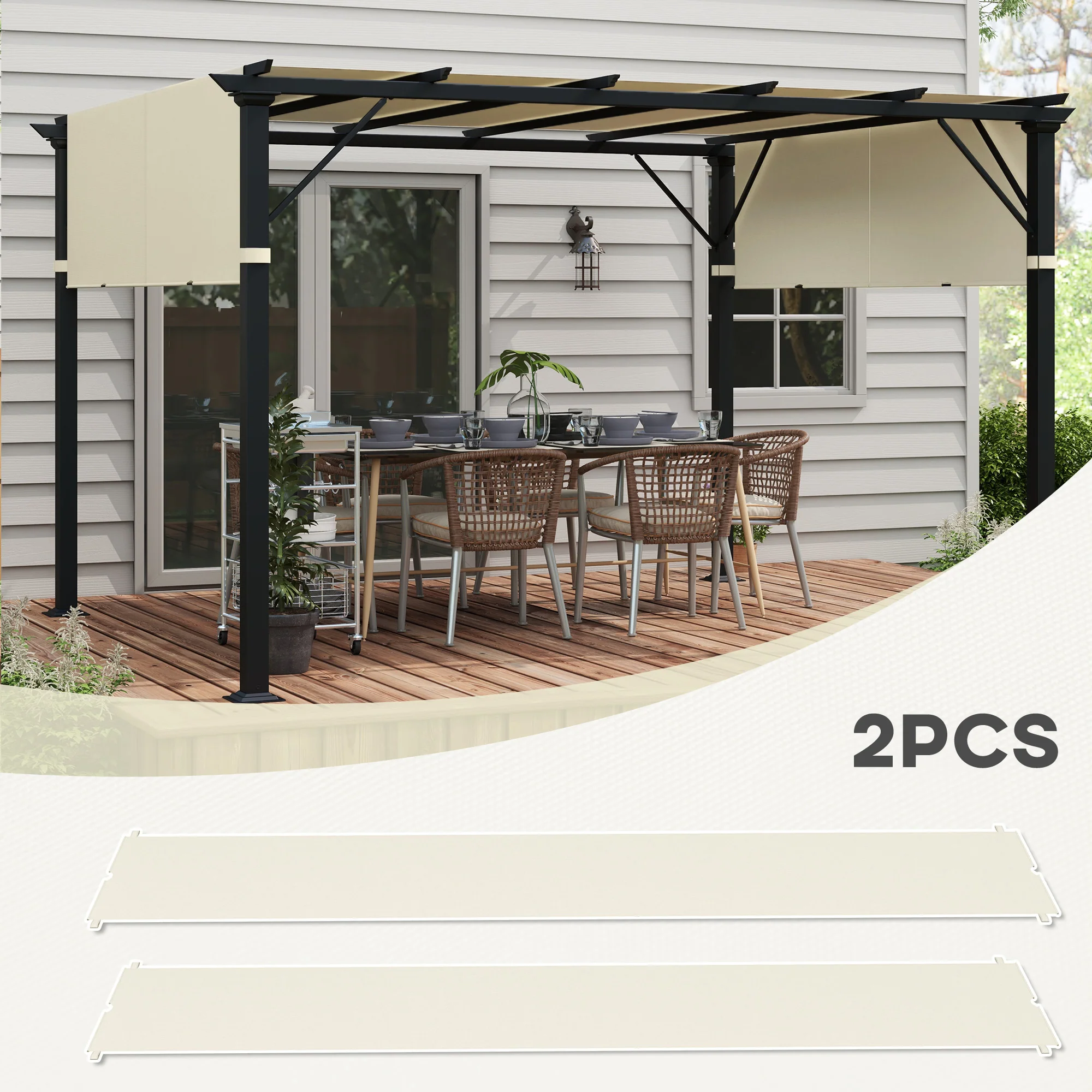 Outsunny 2Pcs Pergola Replacement Canopy, 4.9 x 1.2m, UV Protection, White - Image 3