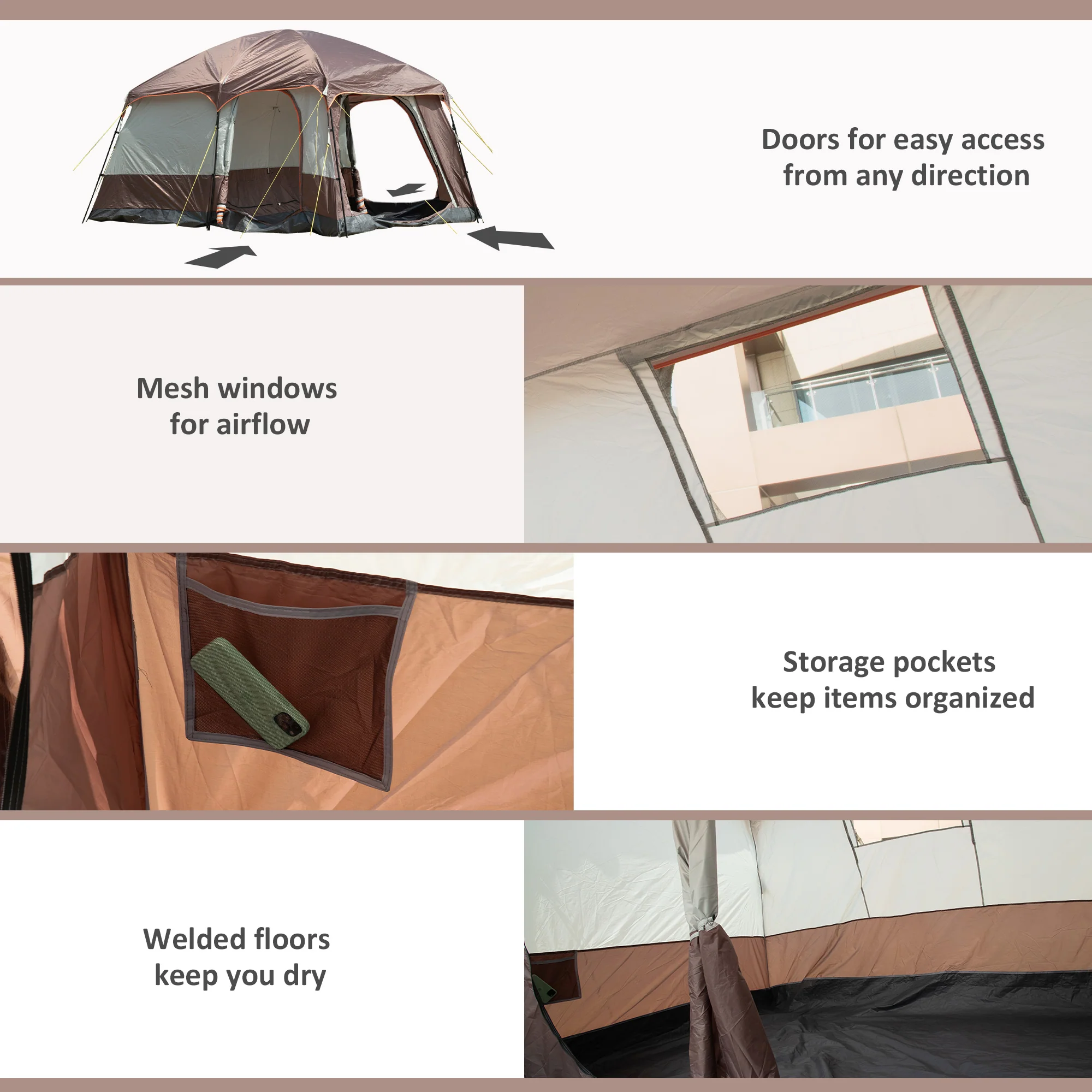 Outsunny 3-4 Man Two Room Camping Tent With Vestibule And Portable Carry Bag - Image 6
