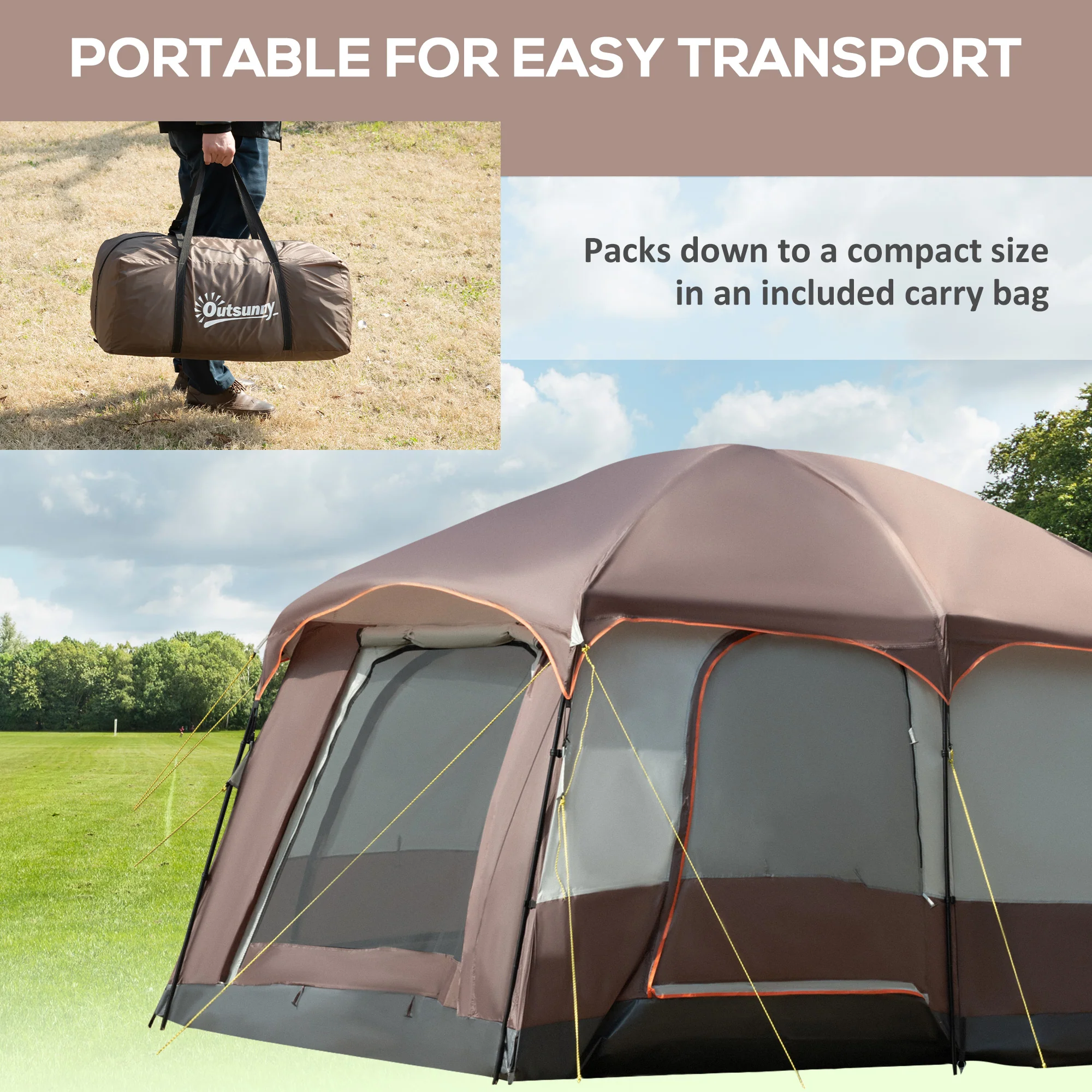 Outsunny 3-4 Man Two Room Camping Tent With Vestibule And Portable Carry Bag - Image 7