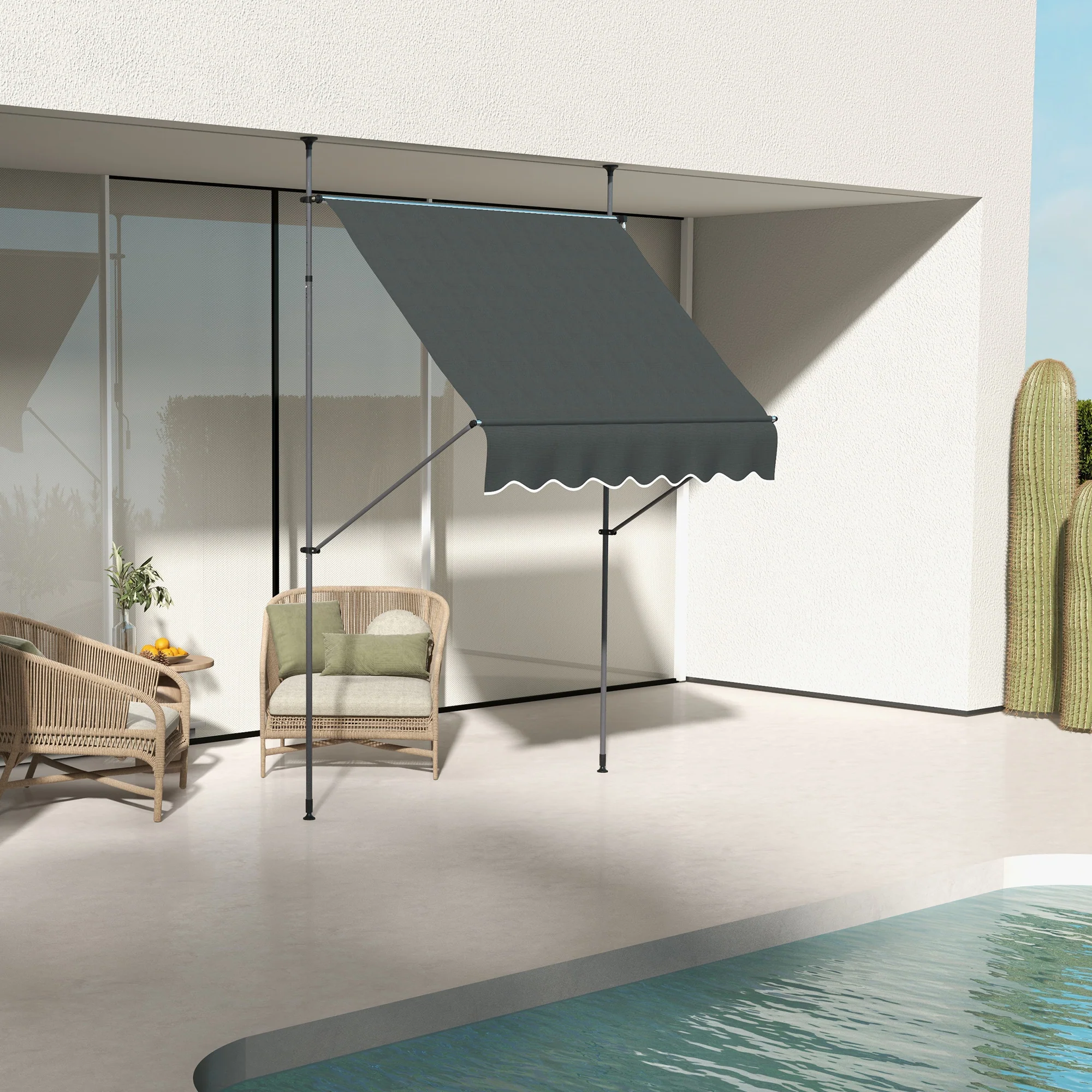 Outsunny Freestanding Retractable Awning, Non-Screw Garden Awning - Image 11