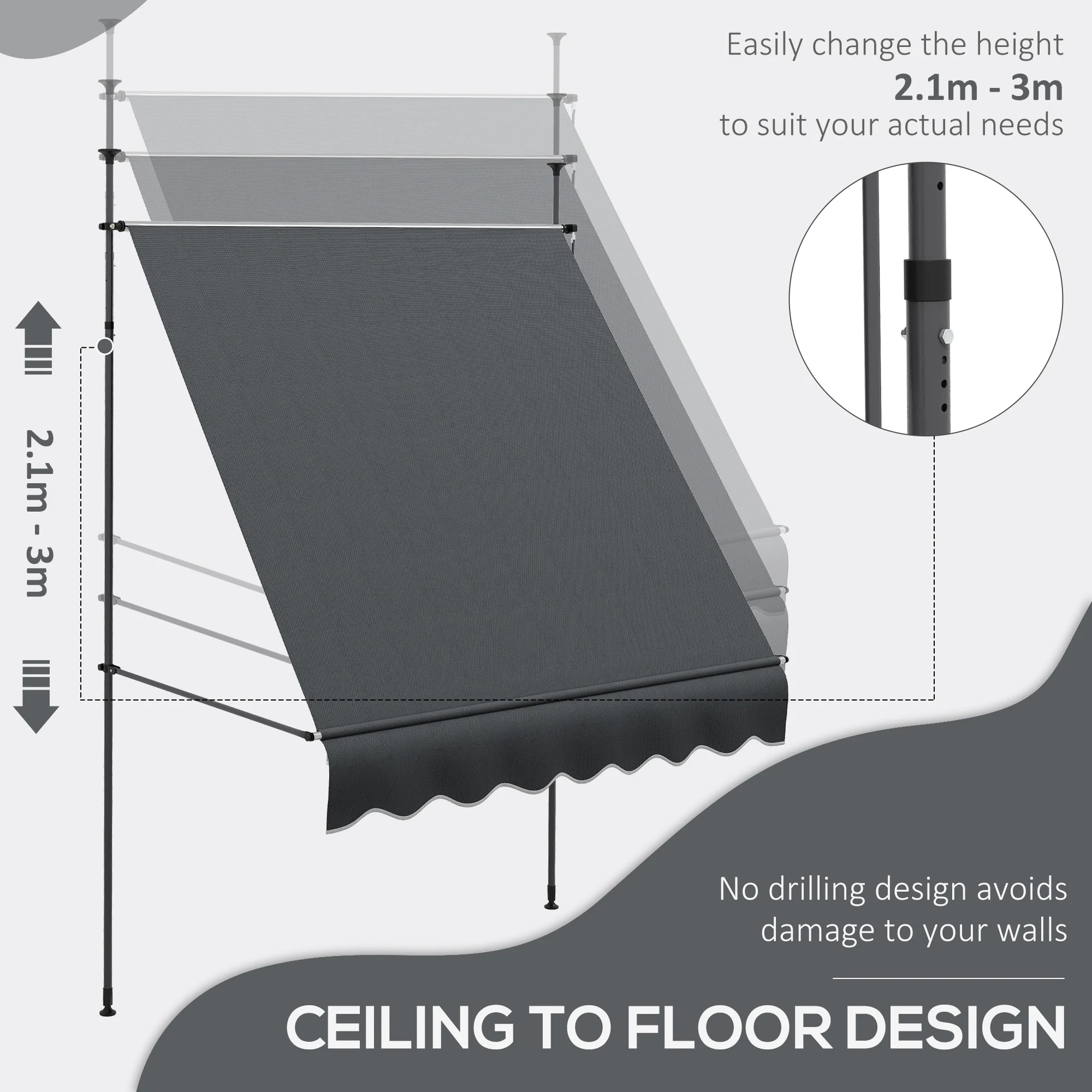 Outsunny Freestanding Retractable Awning, Non-Screw Garden Awning - Image 12