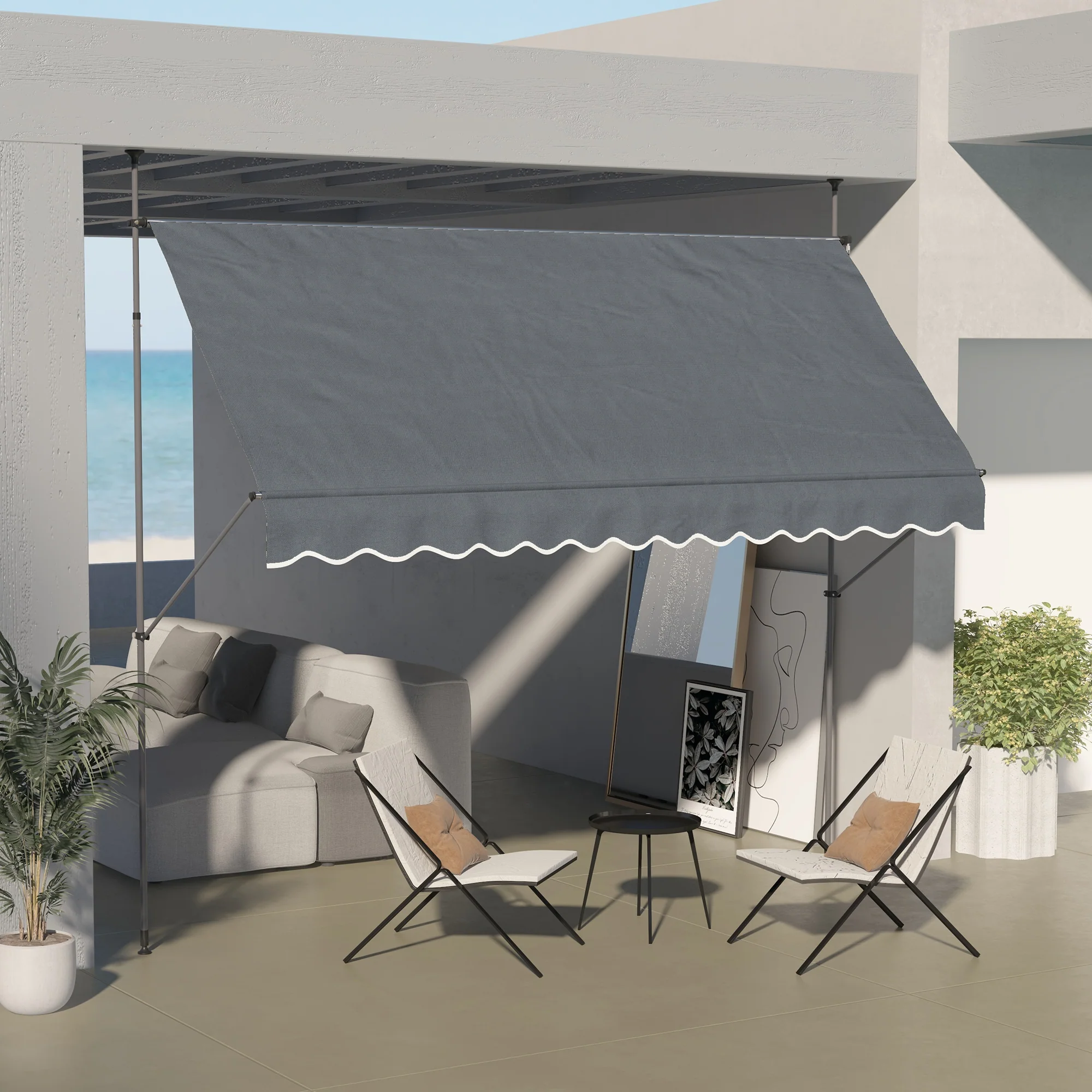 Outsunny Freestanding Retractable Awning, Non-Screw Garden Awning - Image 2