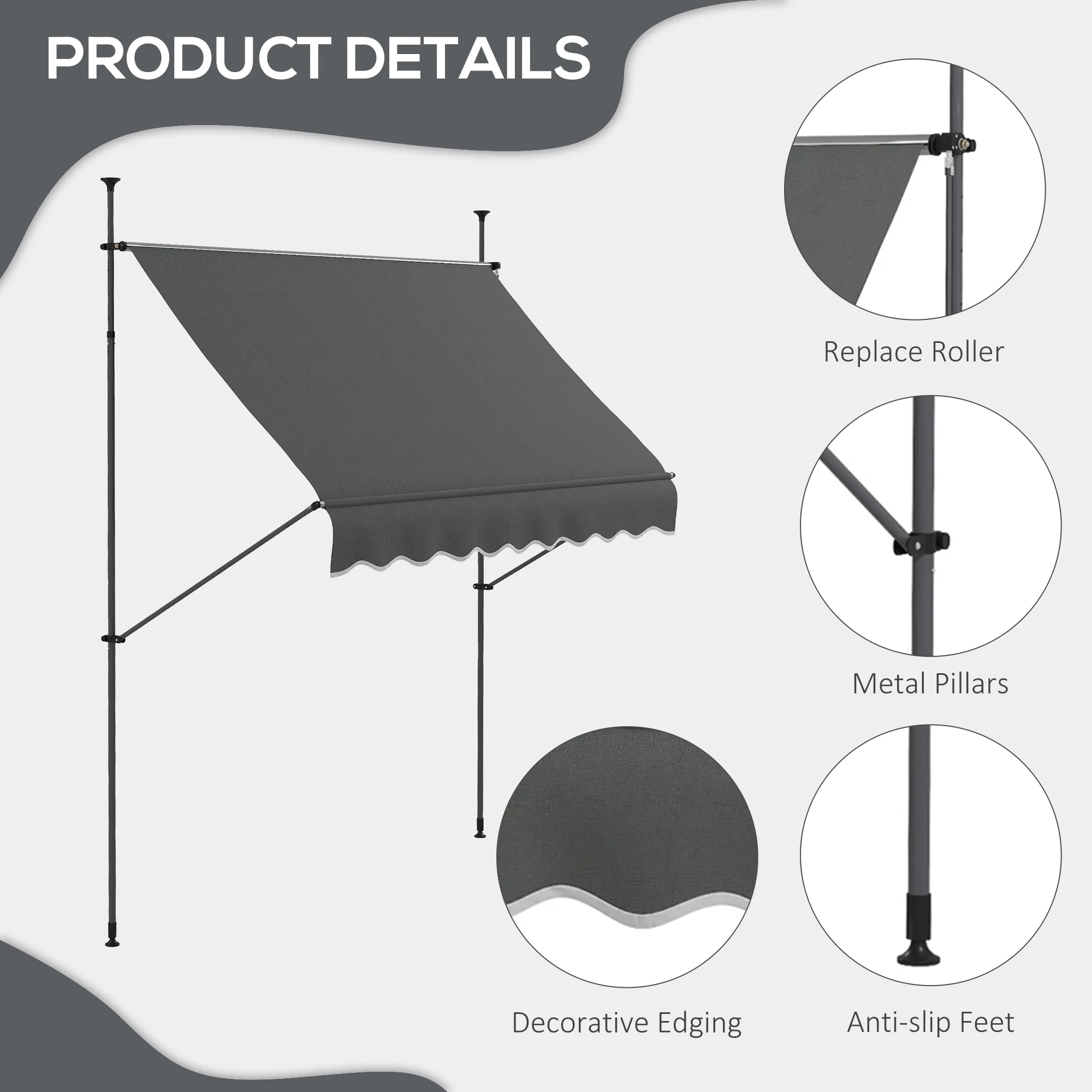 Outsunny Freestanding Retractable Awning, Non-Screw Garden Awning - Image 24