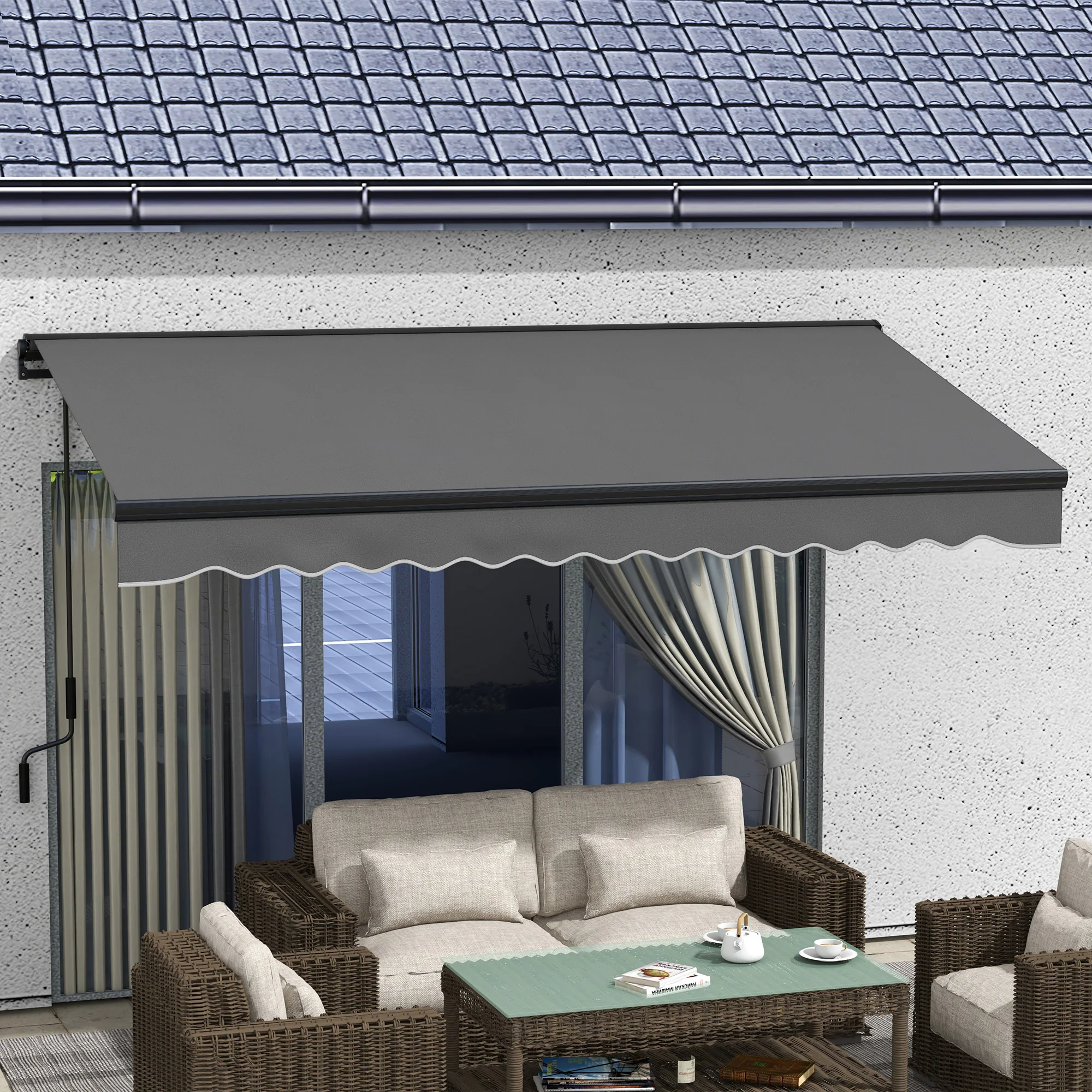 Outsunny 3.5 x 2.5m Electric Retractable Awning, Aluminium Frame, Light Grey - Image 10