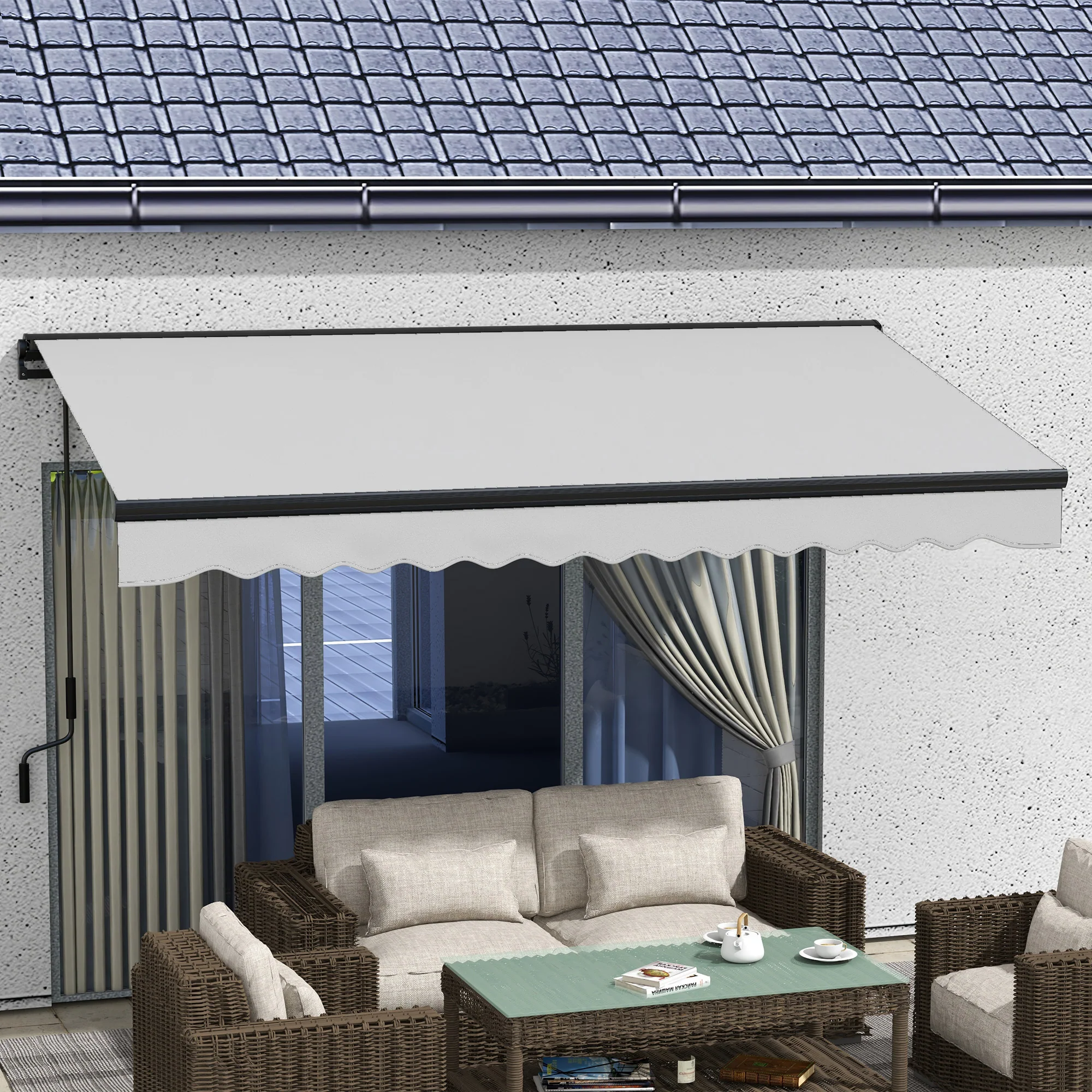 Outsunny 3.5 x 2.5m Electric Retractable Awning, Aluminium Frame, Light Grey - Image 2