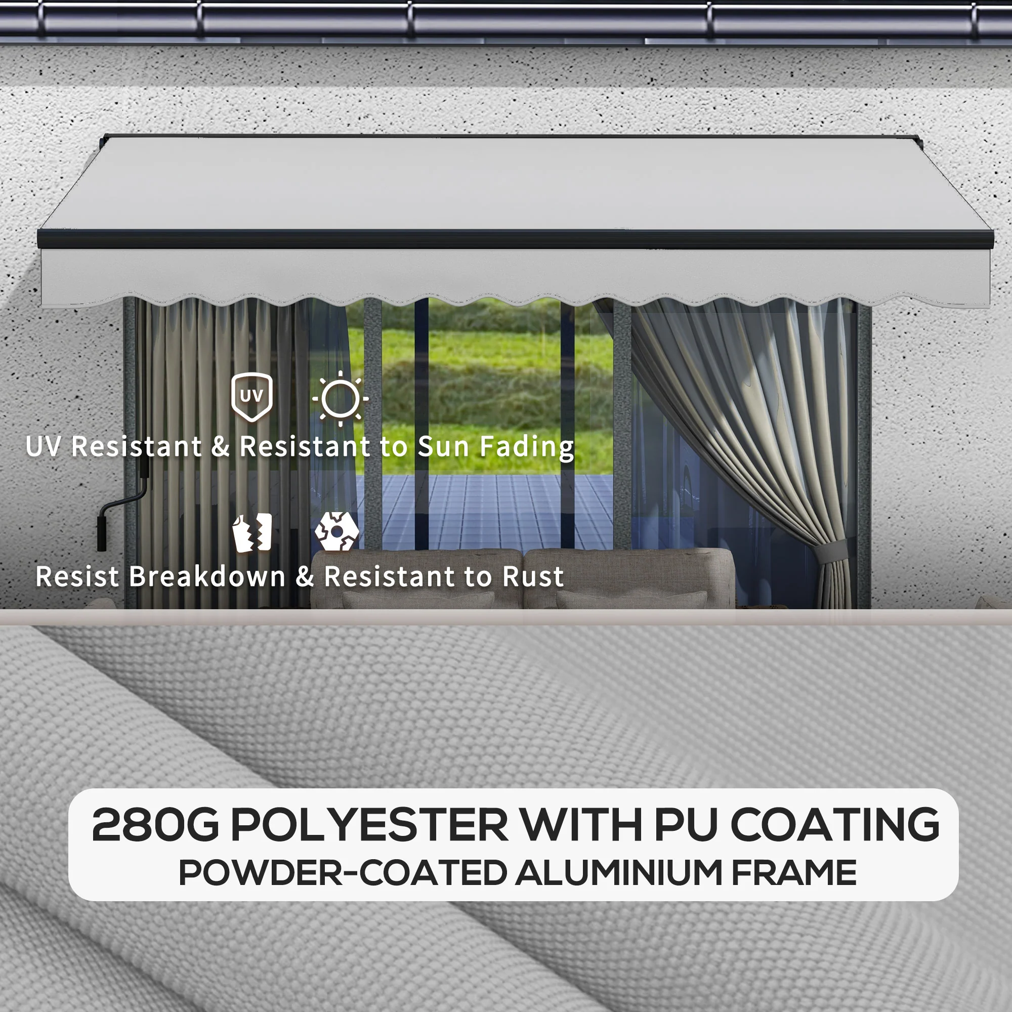 Outsunny 3.5 x 2.5m Electric Retractable Awning, Aluminium Frame, Light Grey - Image 6