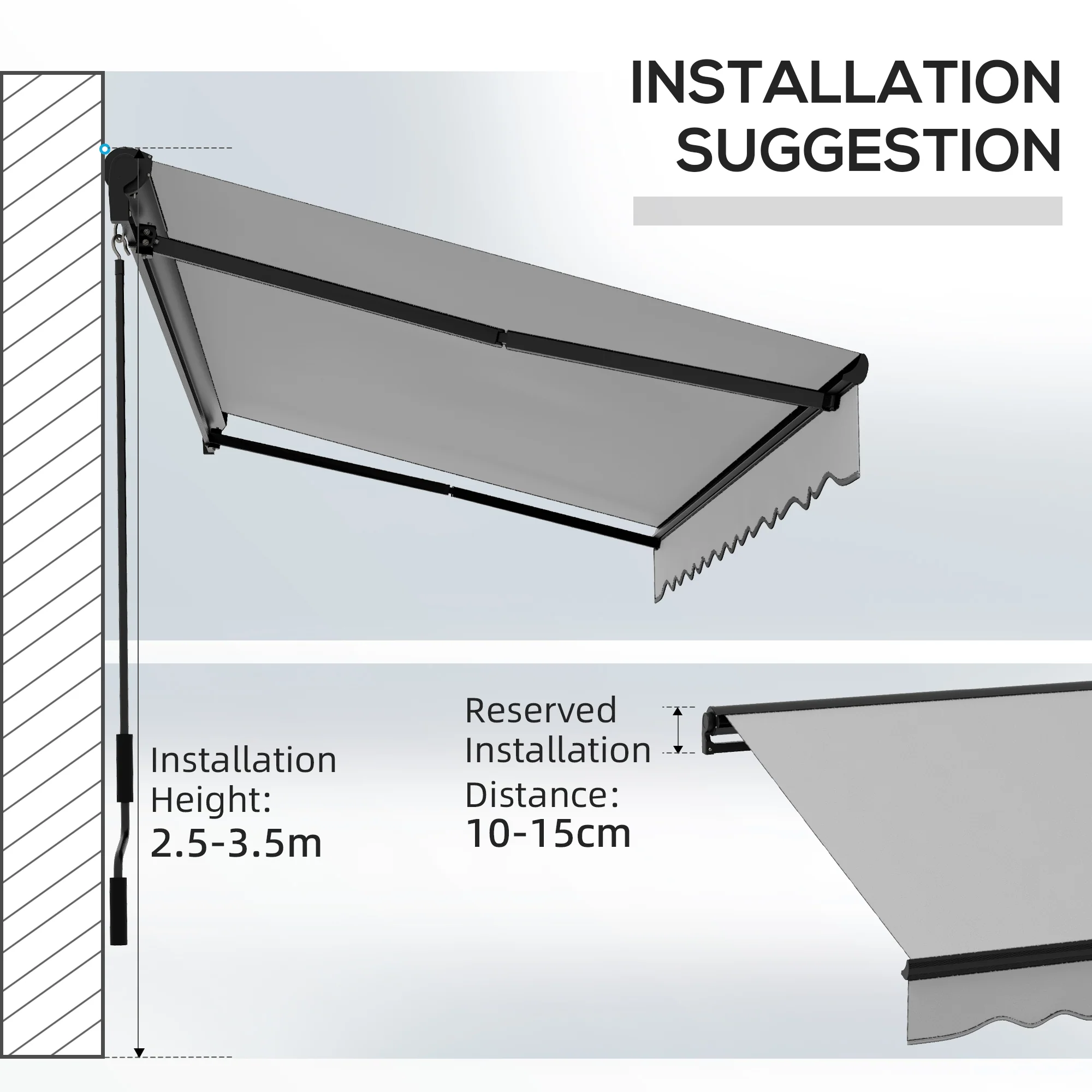 Outsunny 3.5 x 2.5m Electric Retractable Awning, Aluminium Frame, Light Grey - Image 8