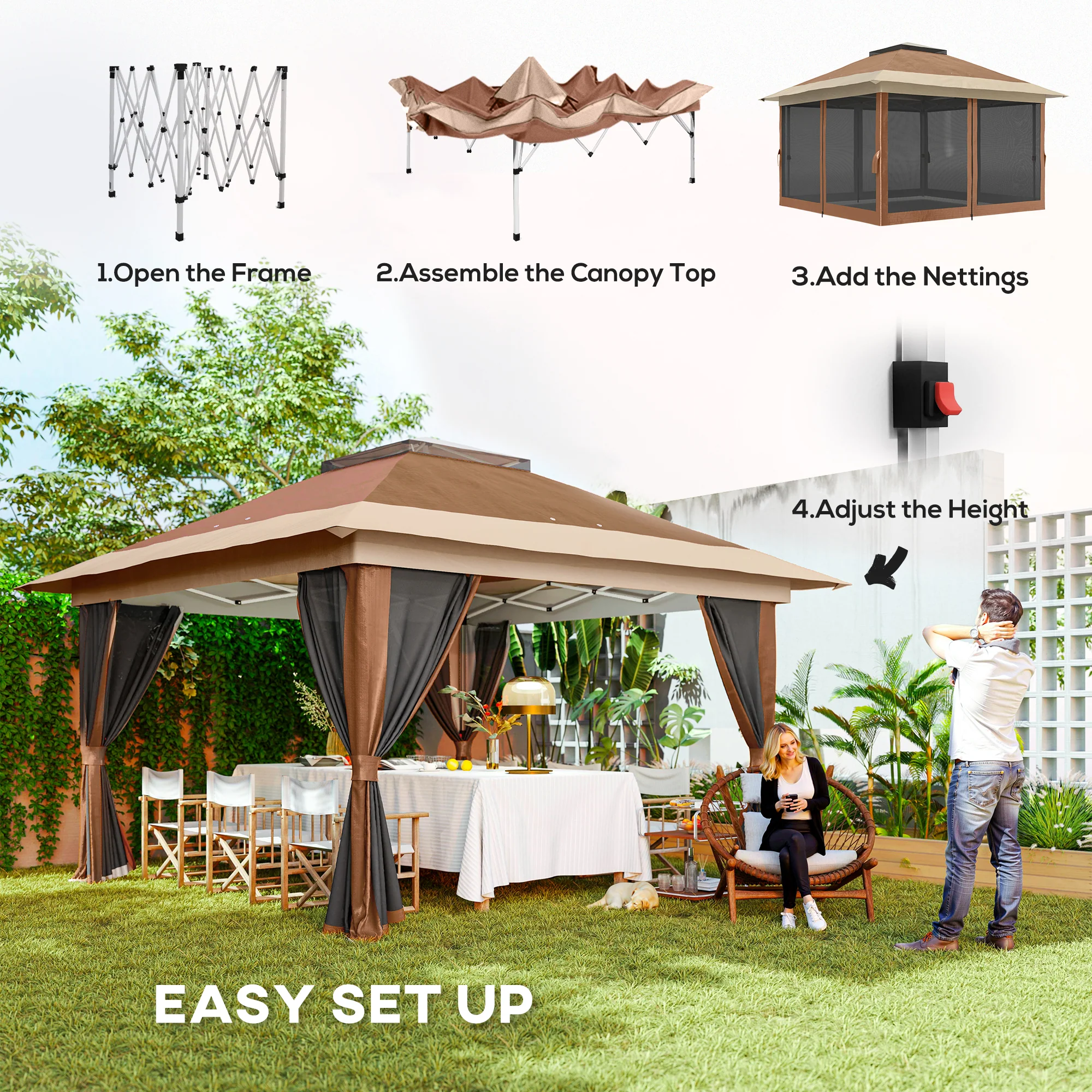 Outsunny 3.6 X 3.6m Pop Up Gazebo With Netting And Wheeled Bag - Image 12
