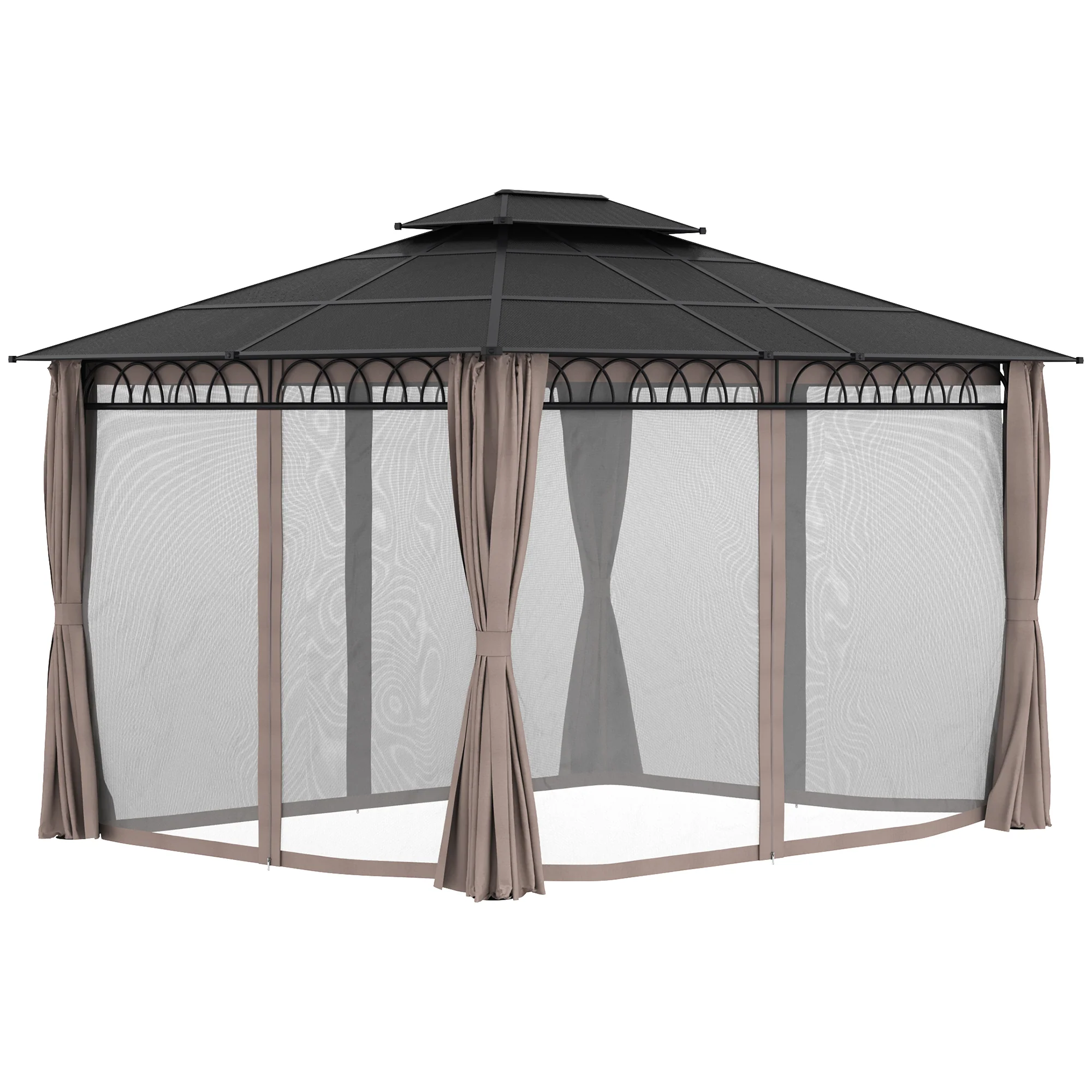 Outsunny 3.6 x 3 (m) Double Roof Hard Top Gazebo with Nettings & Curtains - Image 8