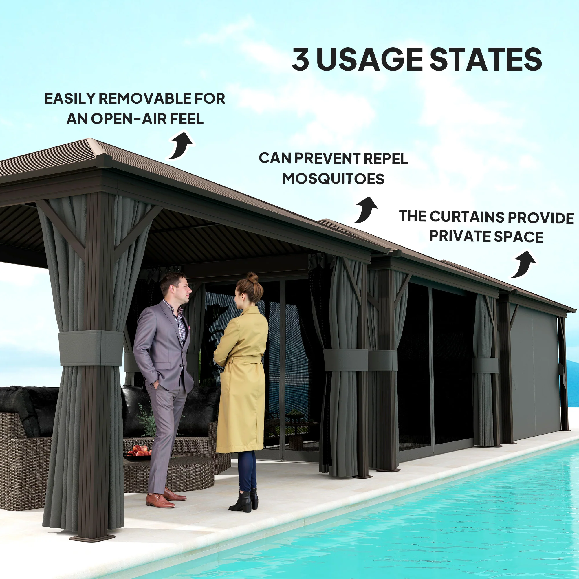 Outsunny 3.6 X 3(m) Metal Garden Hardtop Gazebo With Screened Curtain - Image 16