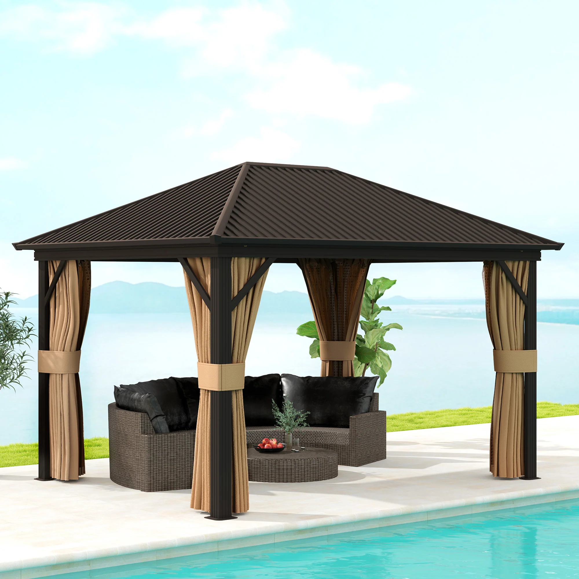 Outsunny 3.6 X 3(m) Metal Garden Hardtop Gazebo With Screened Curtain - Image 2