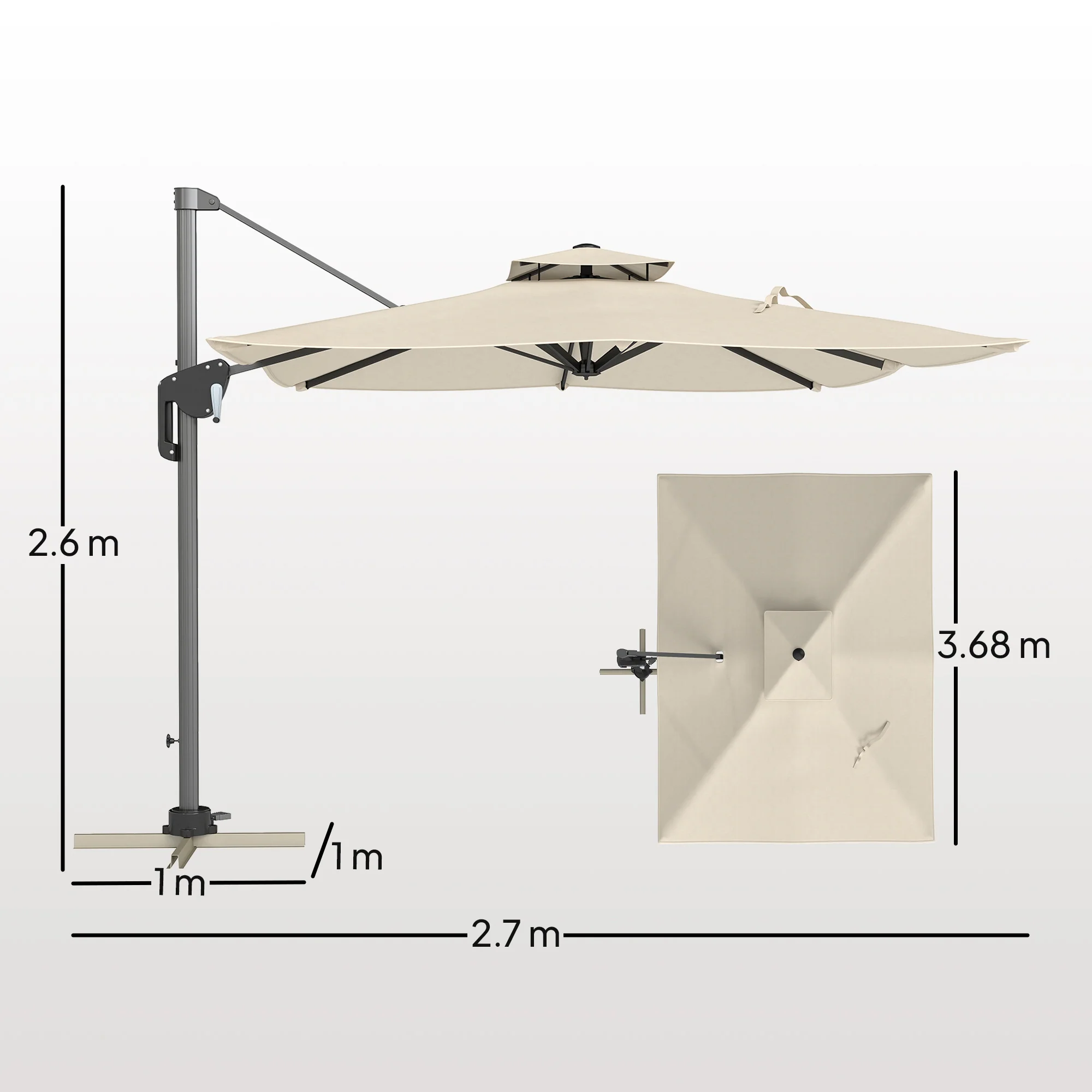 Outsunny 3.7 X 2.7 M Cantilever Parasol W/ 360° Rotation - Image 14
