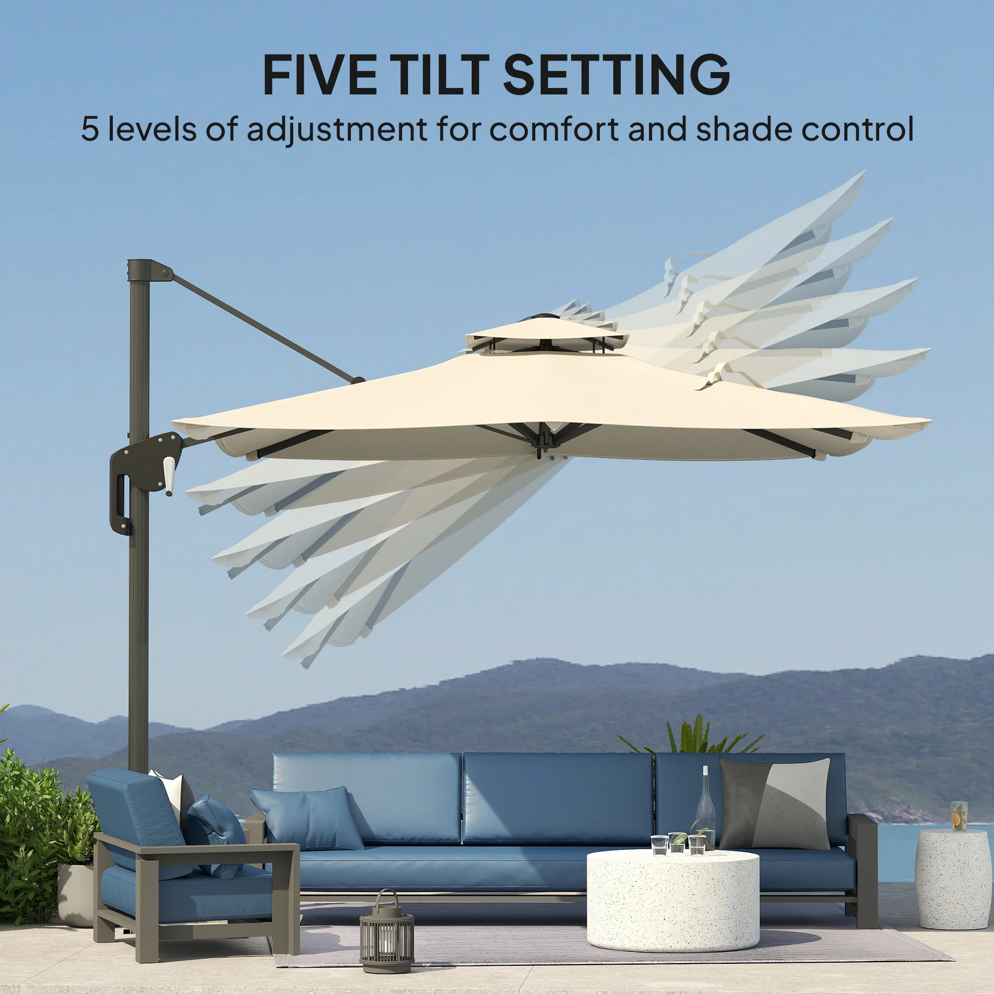 Outsunny 3.7 X 2.7 M Cantilever Parasol W/ 360° Rotation - Image 6