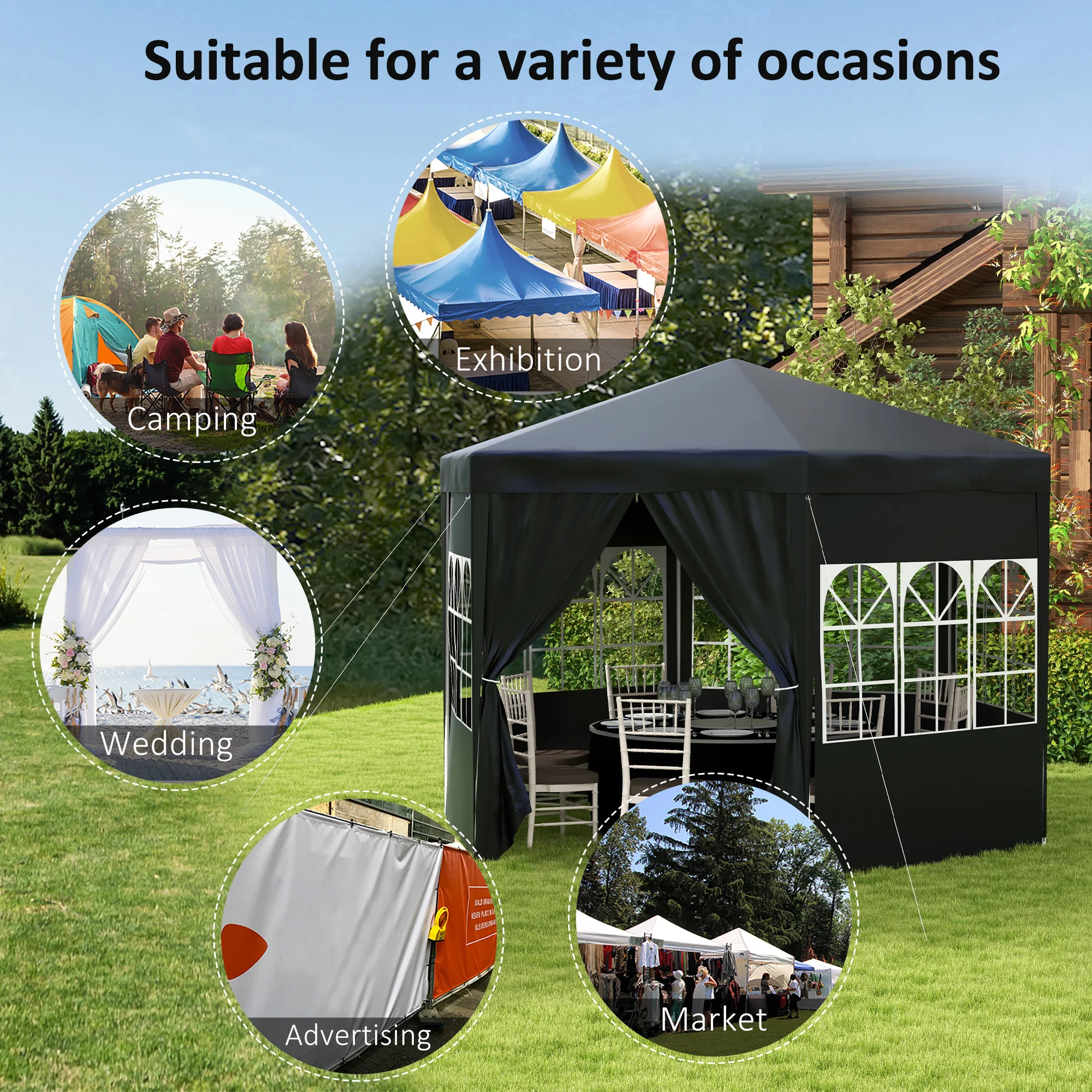 Outsunny 3.9m Outdoor Gazebo Canopy Party Tent with 6 Removable Side Walls - Image 6