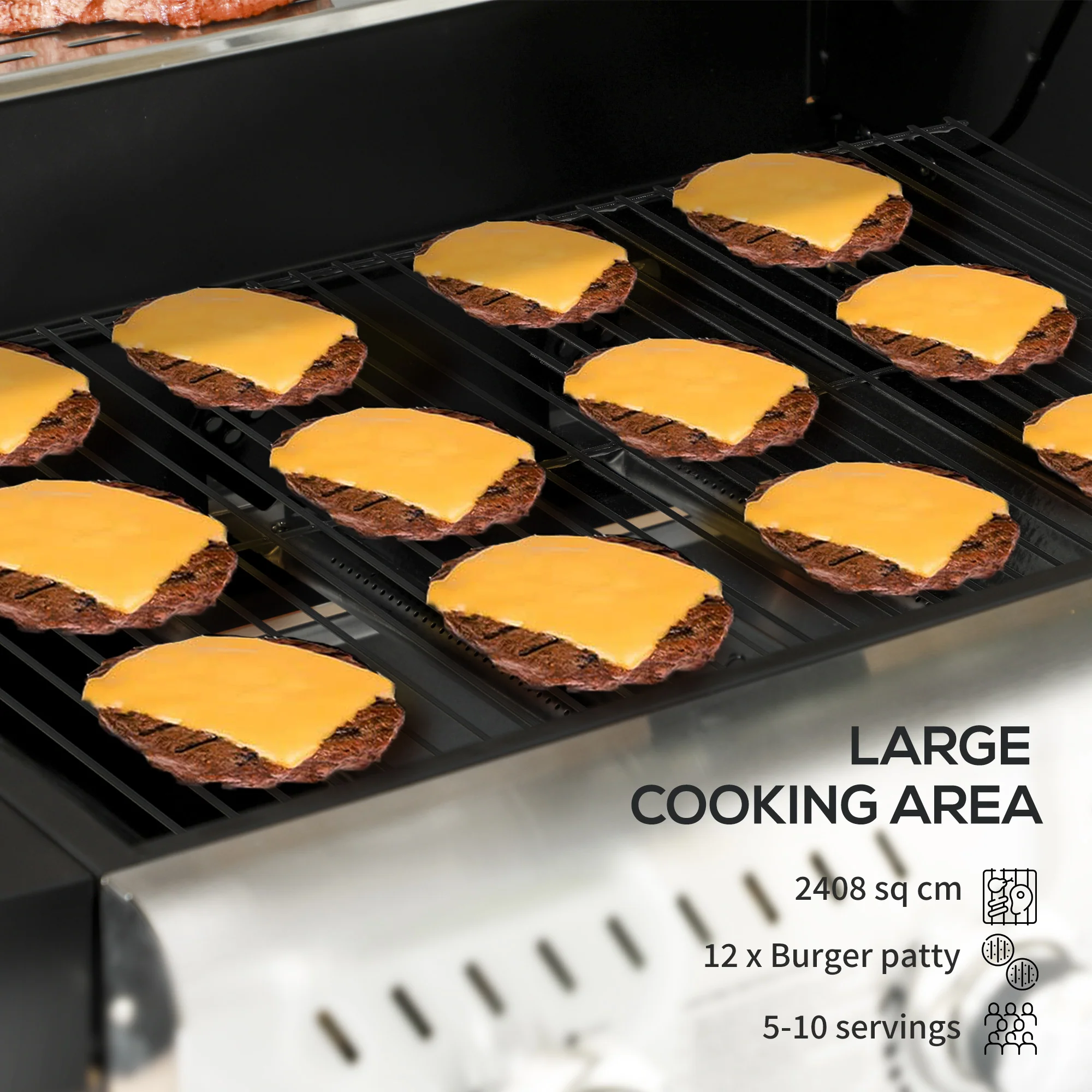 Outsunny 3 Burner Propane Gas BBQ Grill with See-through Lid and Thermometer - Image 3