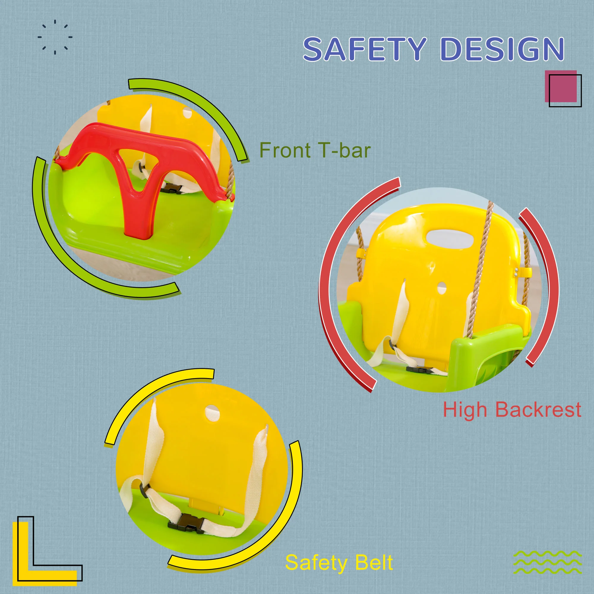 Outsunny 3 in 1 Kids Swing Seat, Adjustable Toddler Swing Chair, Green - Image 6