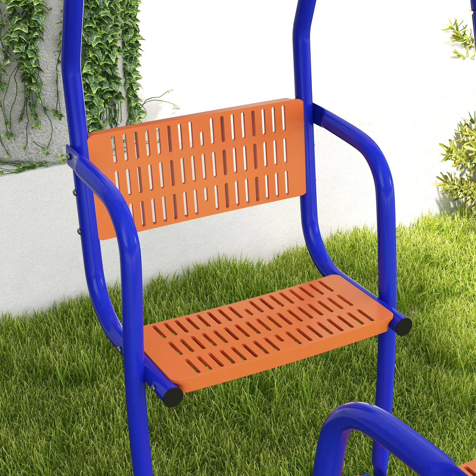 Outsunny 3 in 1 Metal Kids Swing Set with Swing, Glider, Rocking Chair, Orange - Image 9