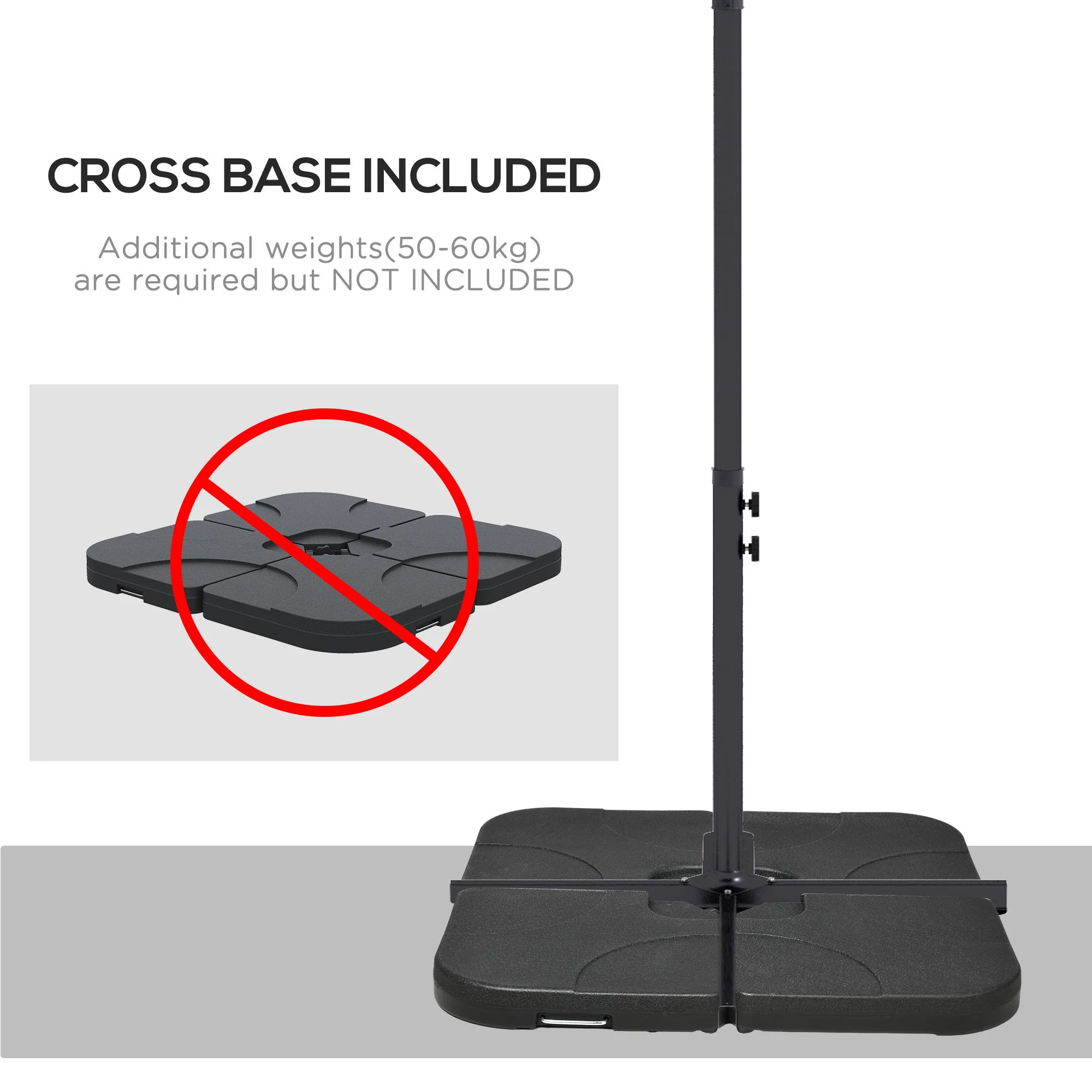 Outsunny 3 m Cantilever Parasol with Cross Base, Crank Handle, 6 Ribs, Black - Image 6