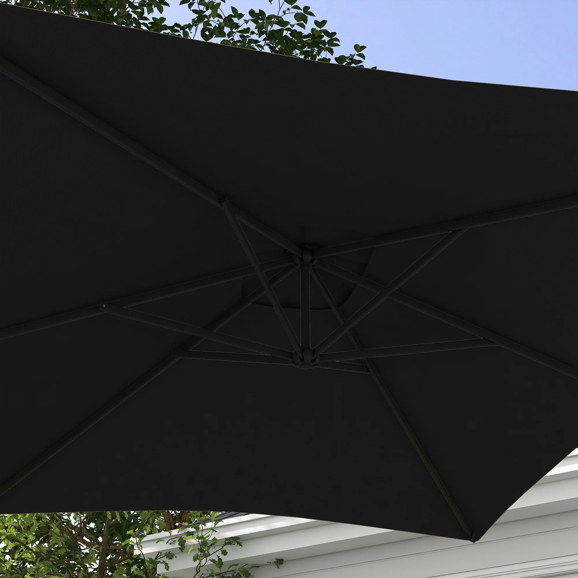 Outsunny 3 m Cantilever Parasol with Cross Base, Crank Handle, 6 Ribs, Black - Image 7