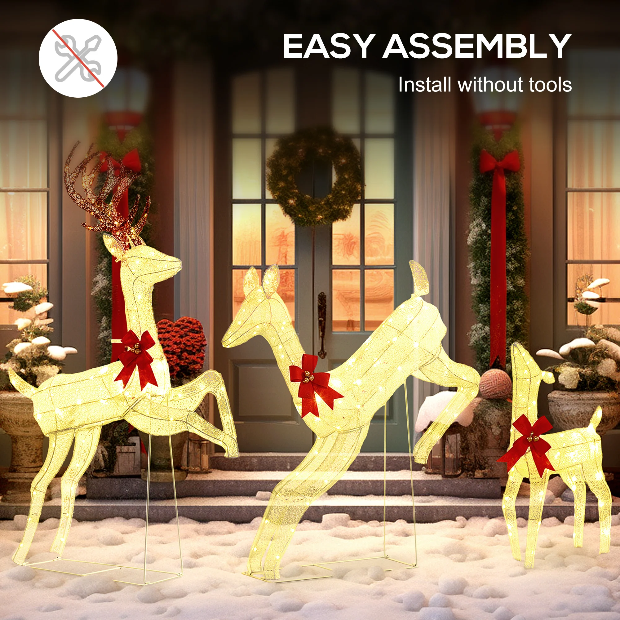 Outsunny 3-Piece 300 LED Light Lighted Christmas Reindeer Family Decoration - Image 4