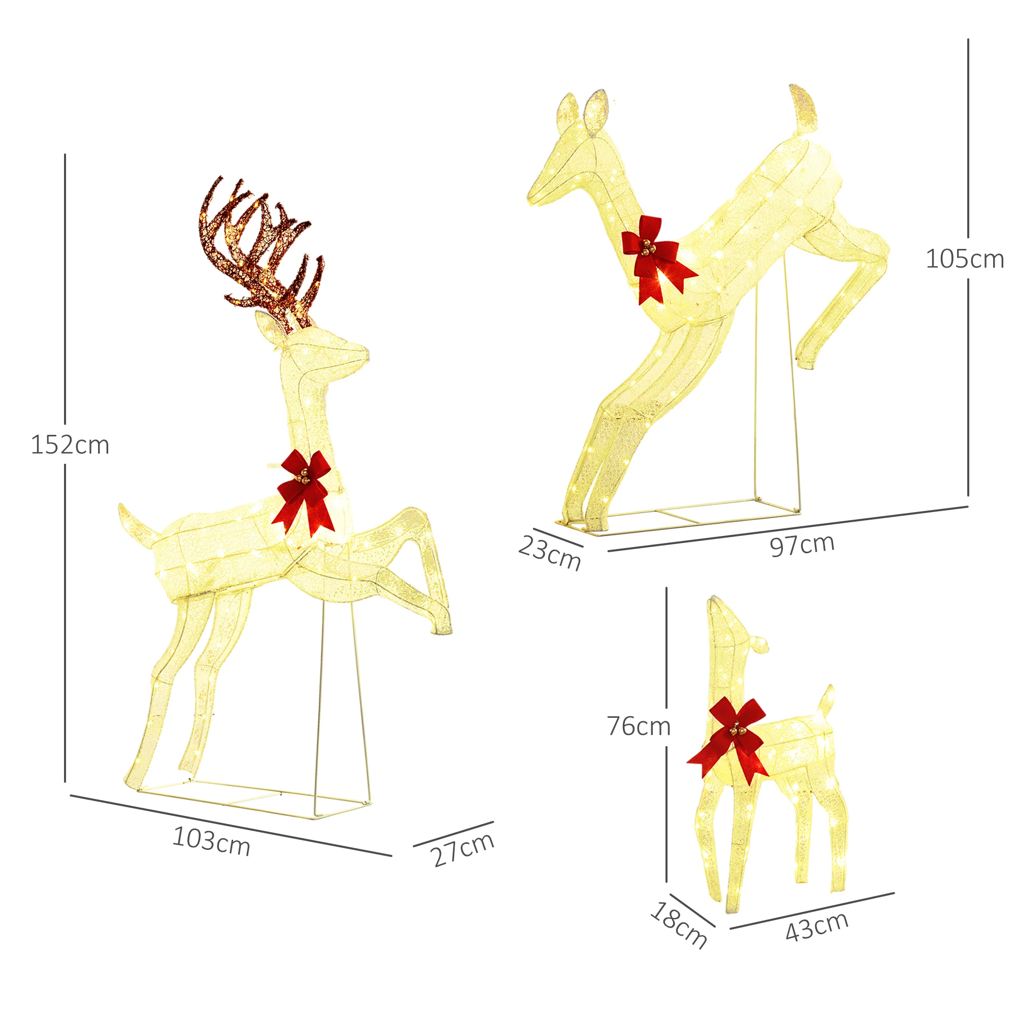 Outsunny 3-Piece 300 LED Light Lighted Christmas Reindeer Family Decoration - Image 5