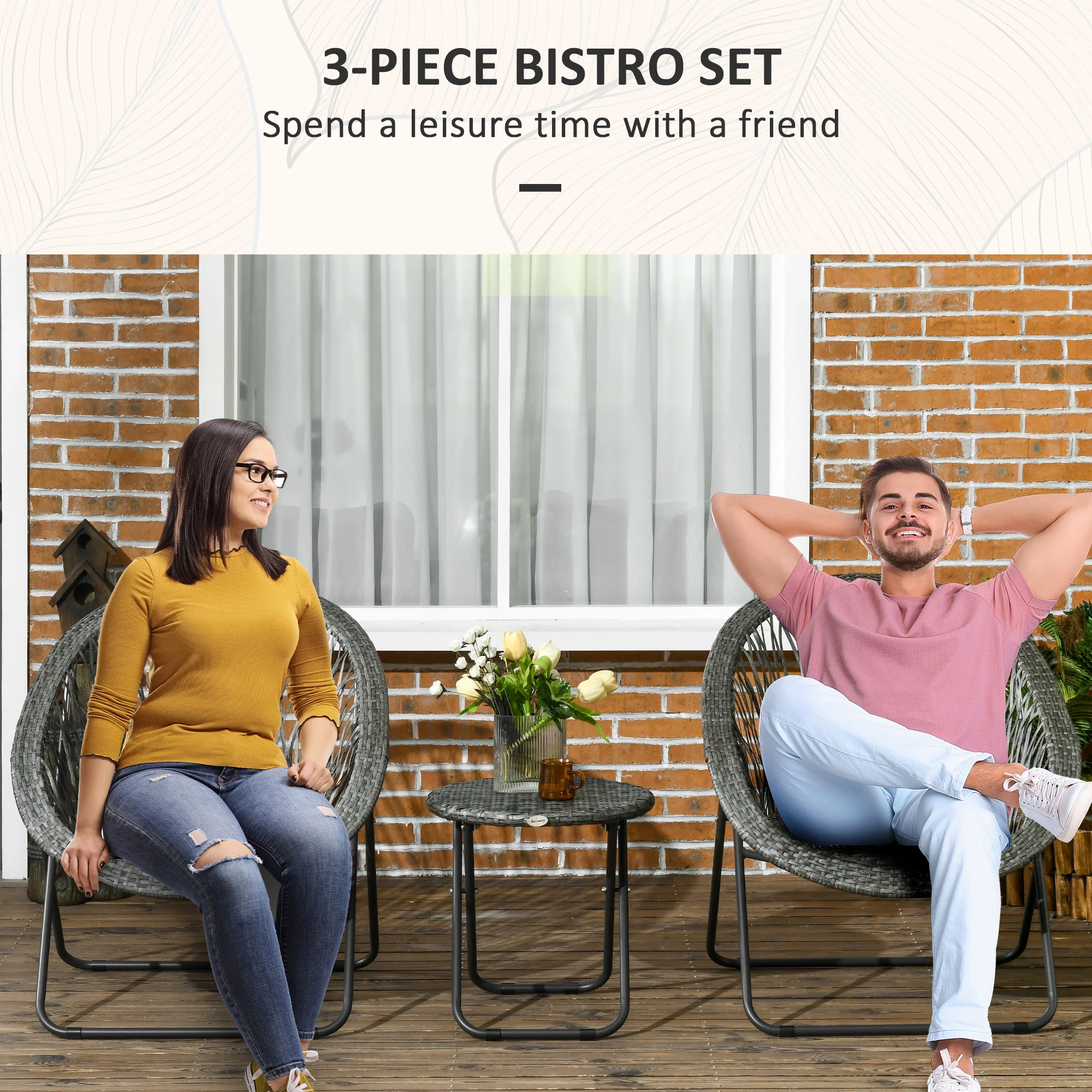 Outsunny 3 Piece Garden Furniture Set, PE Rattan Bistro Sets for 2 for Garden - Image 4