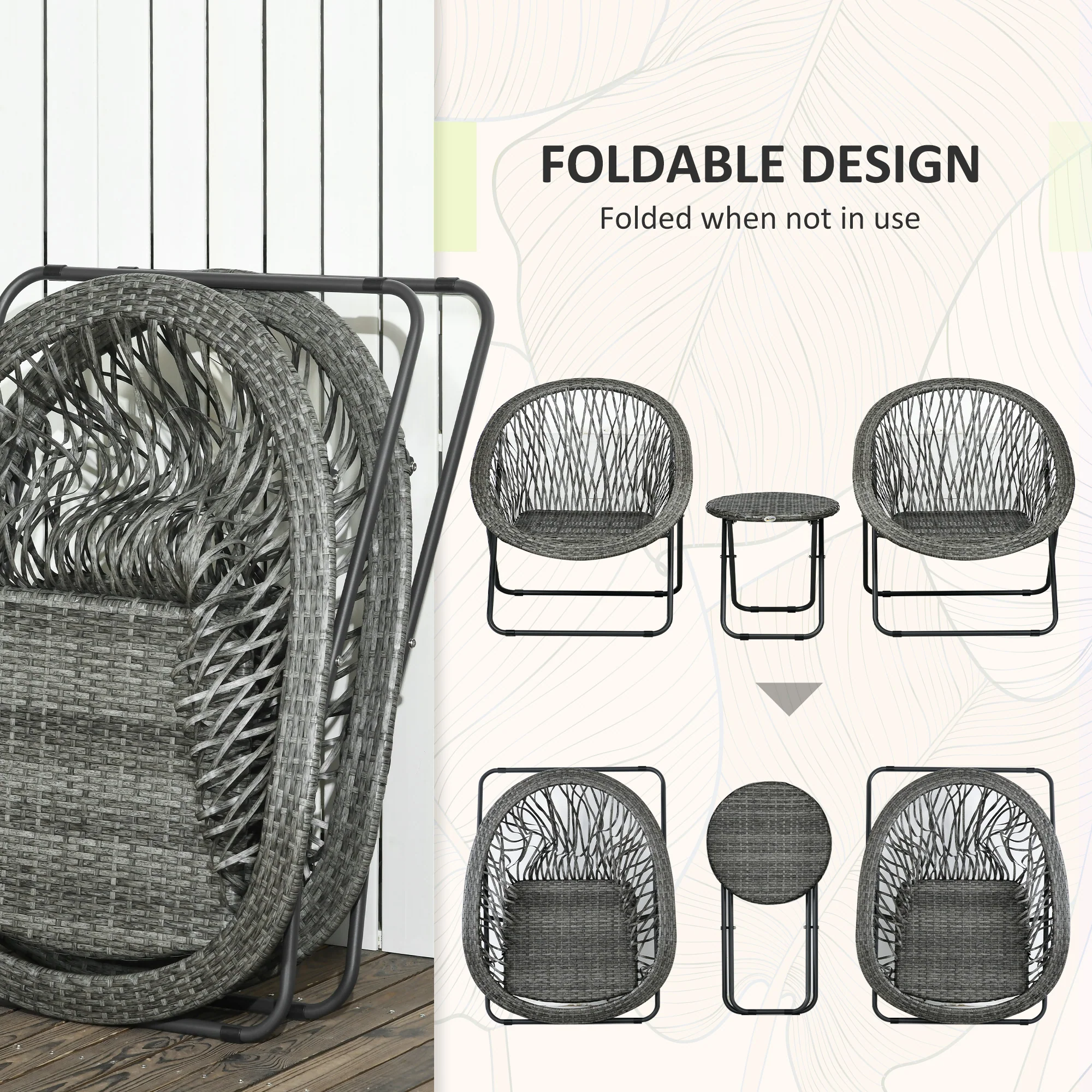 Outsunny 3 Piece Garden Furniture Set, PE Rattan Bistro Sets for 2 for Garden - Image 6