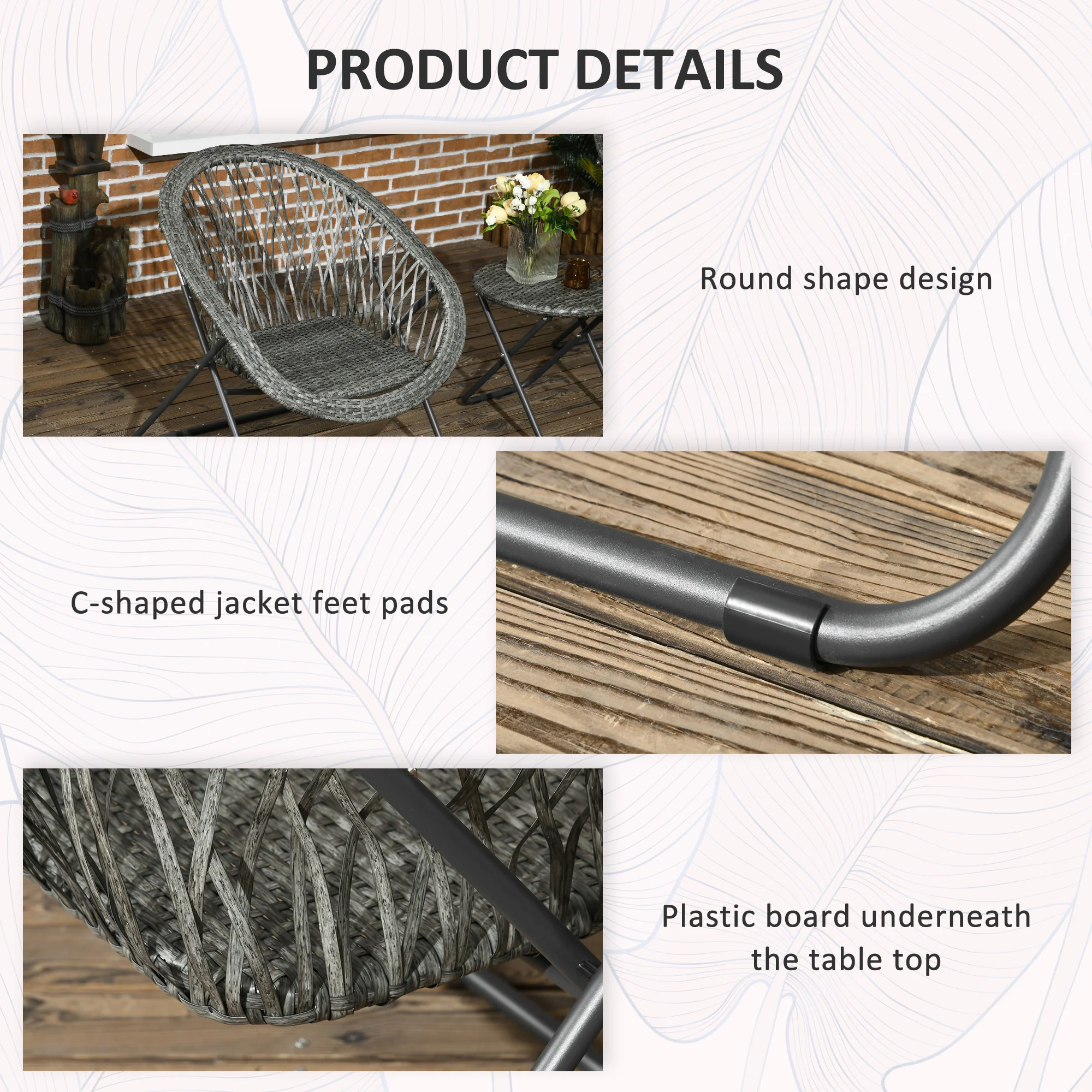 Outsunny 3 Piece Garden Furniture Set, PE Rattan Bistro Sets for 2 for Garden - Image 7