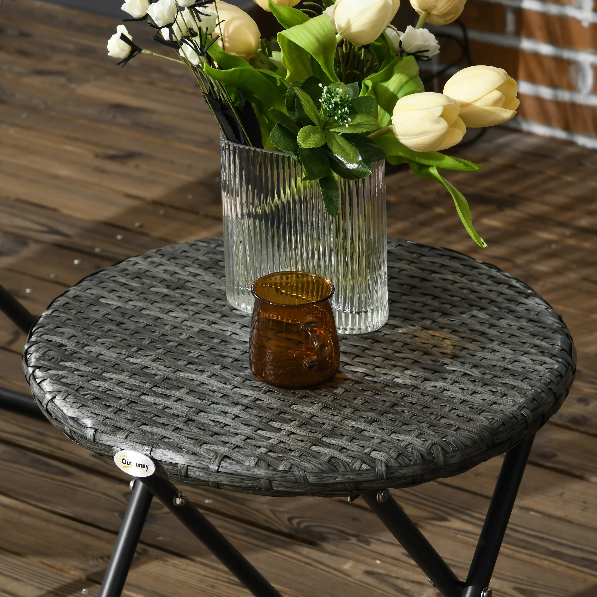 Outsunny 3 Piece Garden Furniture Set, PE Rattan Bistro Sets for 2 for Garden - Image 8