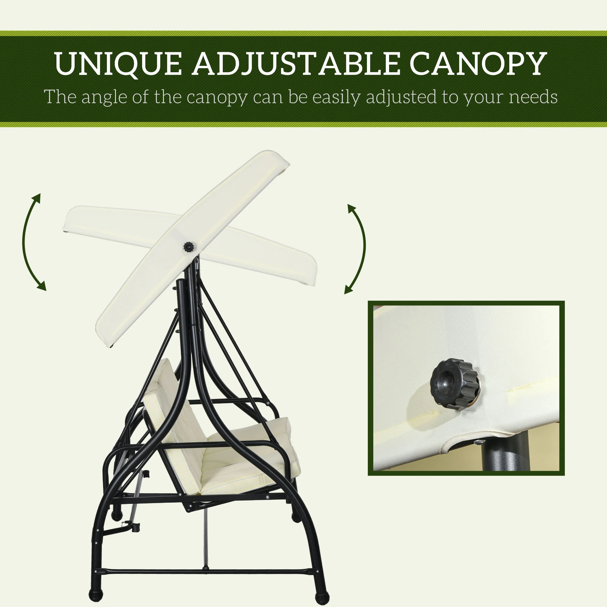 Outsunny 3 Seater Canopy Swing Chair Porch Hammock Bed Rocking Bench - Image 12