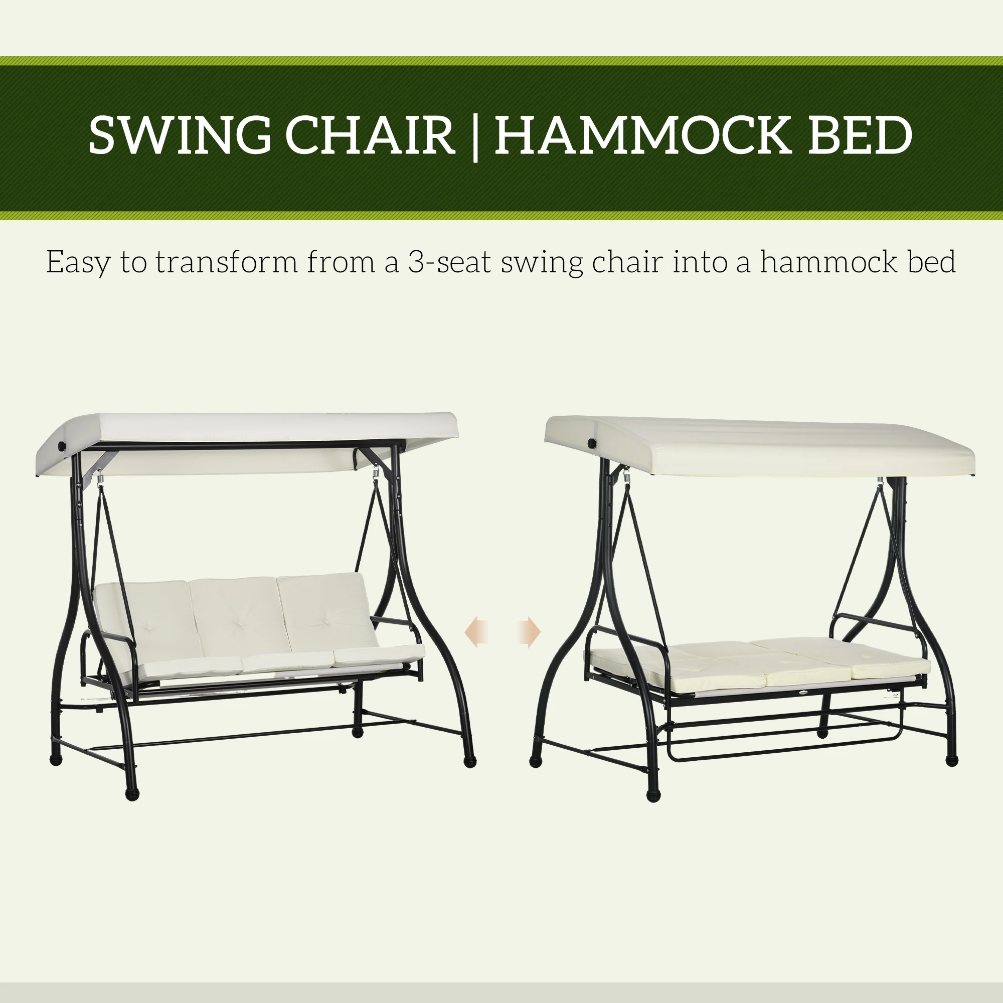 Outsunny 3 Seater Canopy Swing Chair Porch Hammock Bed Rocking Bench - Image 13