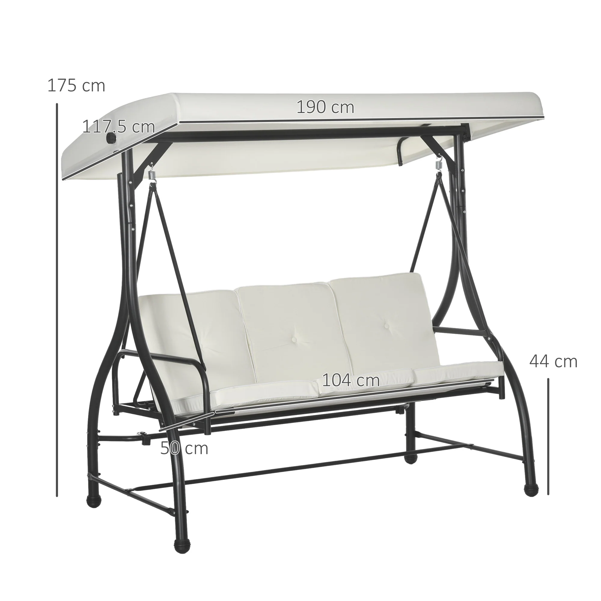 Outsunny 3 Seater Canopy Swing Chair Porch Hammock Bed Rocking Bench - Image 14