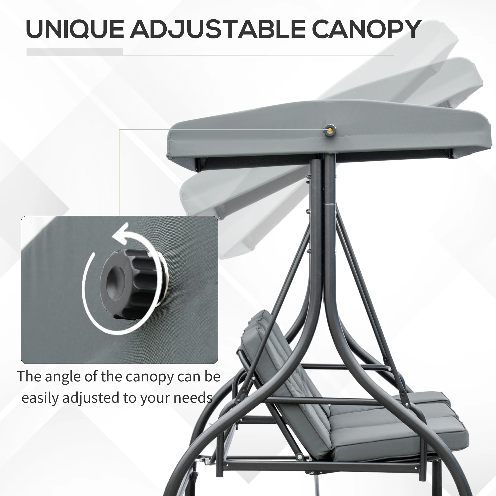 Outsunny 3 Seater Canopy Swing Chair Porch Hammock Bed Rocking Bench - Image 3