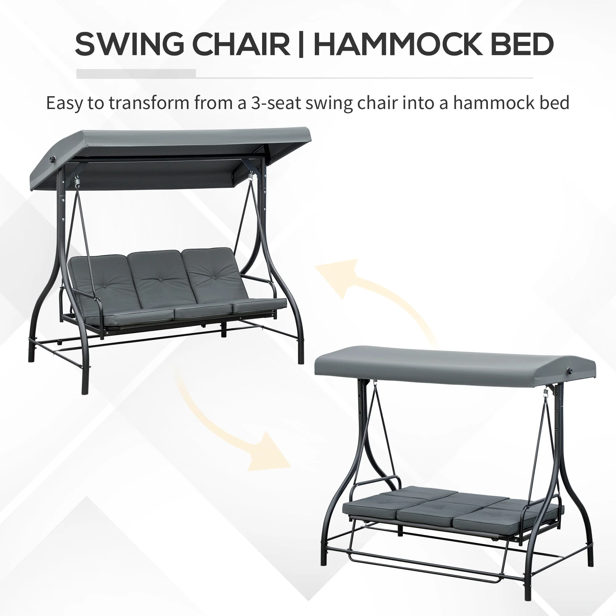 Outsunny 3 Seater Canopy Swing Chair Porch Hammock Bed Rocking Bench - Image 4