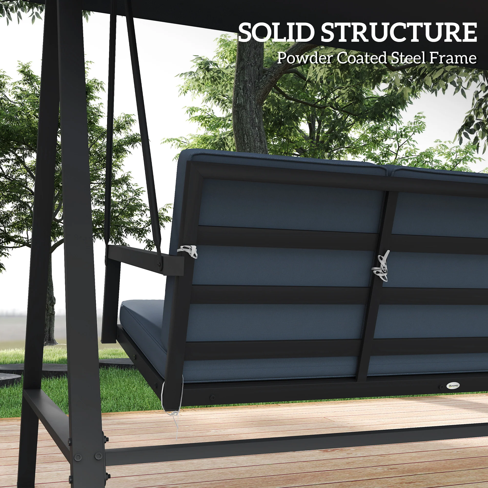 Outsunny 3 Seater Garden Swing Chair with Adjustable Canopy and Cushions - Image 12